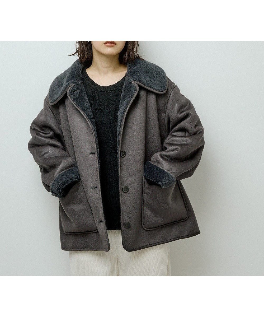 【グリーンパークス/Green Parks】のフェイクムートンジャケット インテリア・キッズ・メンズ・レディースファッション・服の通販 founy(ファニー) 　ファッション　Fashion　レディースファッション　Fashion for Women　アウター　Coat / Outerwear Collection　コート・ロングコート・ピーコート　Long Coats, Peacoats & More　レディースジャケット・軽アウター　Jackets　おすすめ　Recommended / Our Picks　ウォーム　Warm Fabric　ジャケット　Jacket, Outerwear　トレンド　Trend, Trending Now　ハイネック　High Neck, Mock Neck　フェイクムートン　Faux Shearling, Faux Mouton　フォルム　Silhouette, Form　ボックス　Boxy, Box Shape　ポケット　Pocket, Pocket Detail　A/W・秋冬　Autumn/Winter　Charcoal Gray|ID: prp329100004774578 ipo3291000000035630462