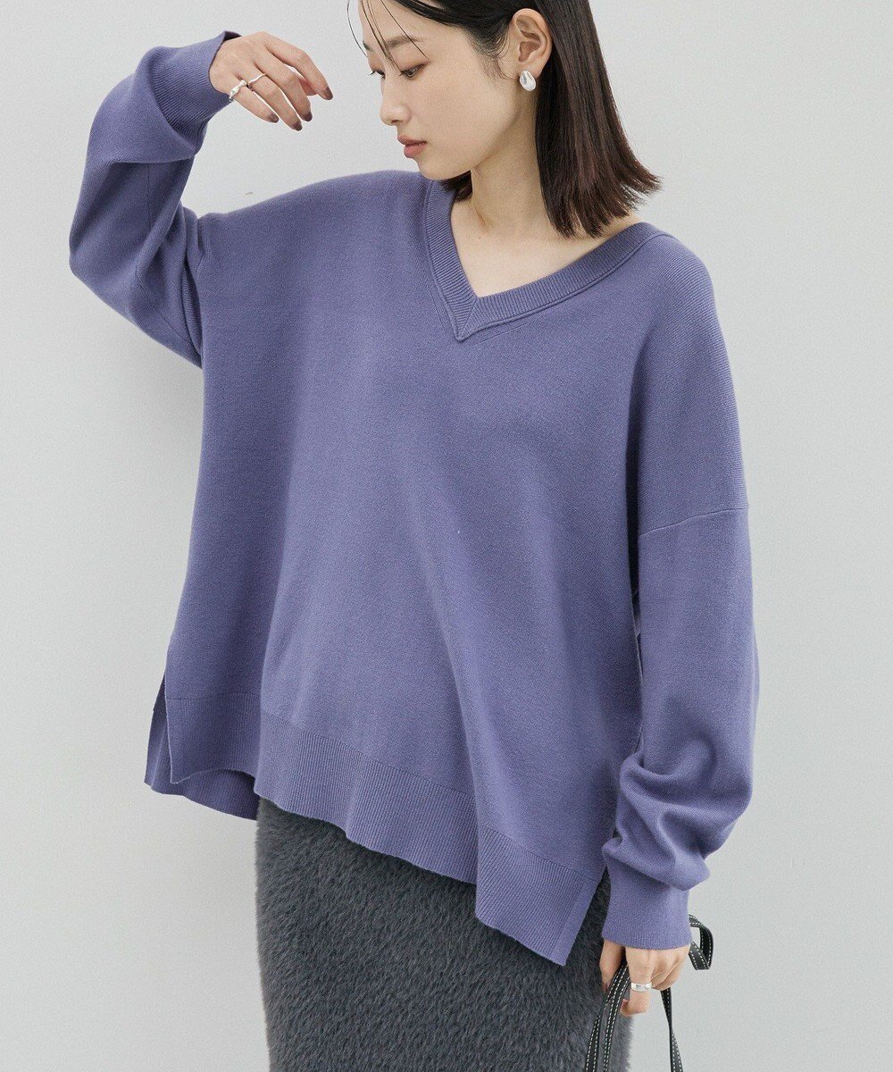 【アメリカンホリック/AMERICAN HOLIC】のバイパチVネックニットプルオーバー インテリア・キッズ・メンズ・レディースファッション・服の通販 founy(ファニー) ファッション Fashion レディースファッション Fashion for Women トップス・カットソー Cut & Sew Tops ニット Knit Tops & Sweaters カジュアルプルオーバー・ニットトップス Pullovers & Knit Tops / Casual Pullovers Vネックトップス V-Neck Tops / V-Cut Neckline Shirts アメリカン American Style スタイリッシュ Stylish, Fashionable セーター Sweater, Knitwear ボックス Boxy, Box Shape ポケット Pocket, Pocket Detail A/W・秋冬 Autumn/Winter Purple|ID: prp329100004774593 ipo3291000000034606372