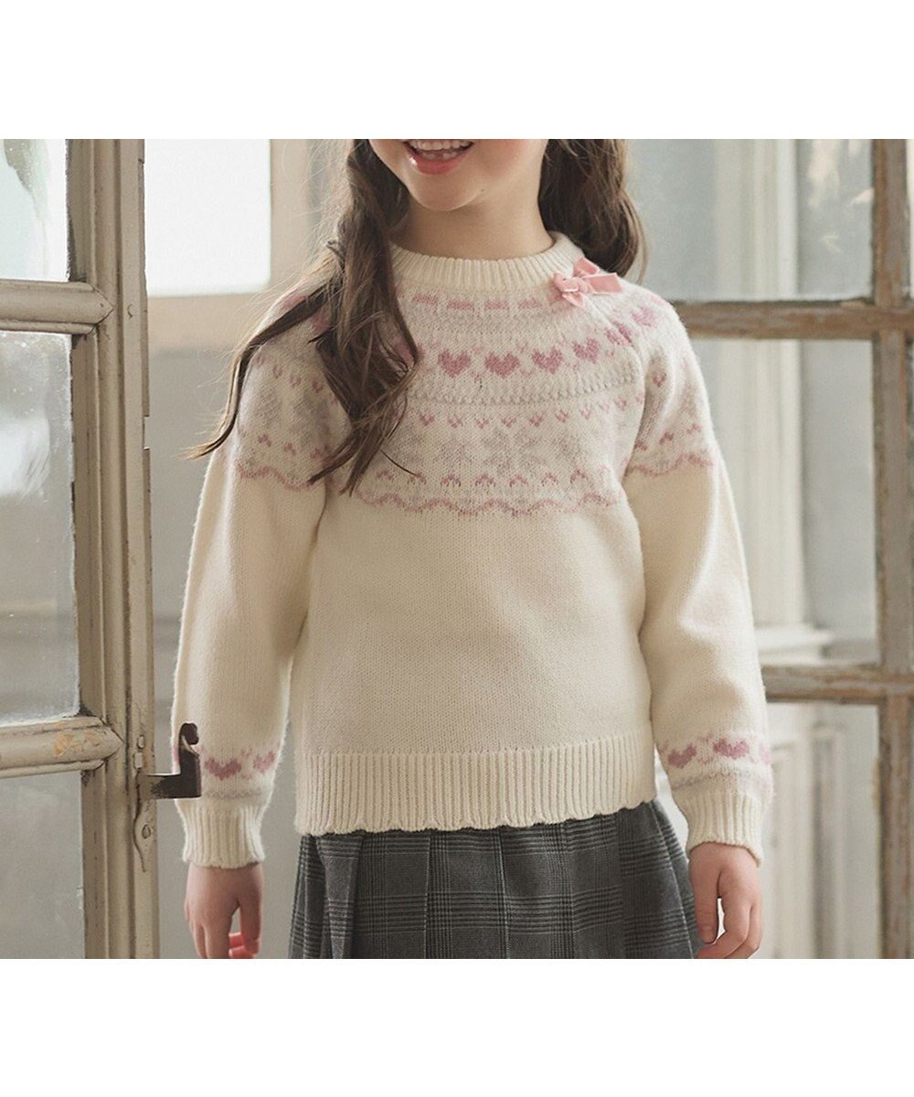 【エニィ/ANY / KIDS】のノルディック柄 ニット 人気、トレンドファッション・服の通販 founy(ファニー) 　ファッション　Fashion　キッズファッション　Fashion for Kids　トップス・カットソー　Cut & Sew Tops　ガーリー　Girly, Feminine Style　セーター　Sweater, Knitwear　ポケット　Pocket, Pocket Detail　リボン　Ribbon, Bow　冬　Winter / This Winter　定番　Standard, Basic Item　洗える　Machine Washable　A/W・秋冬　Autumn/Winter　 other-1|ID: prp329100004775459 ipo3291000000034615796