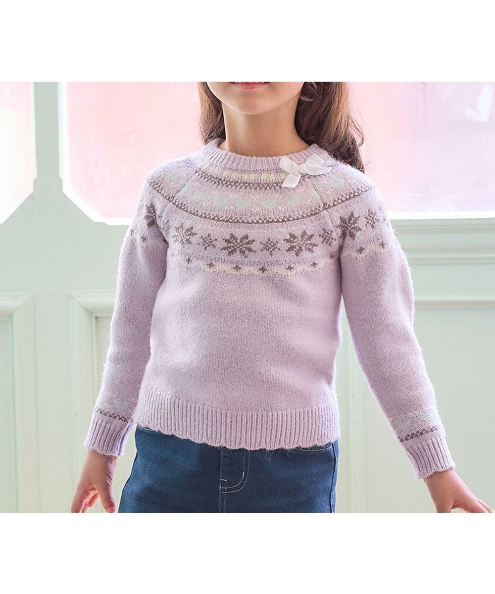【エニィ/ANY / KIDS】のノルディック柄 ニット インテリア・キッズ・メンズ・レディースファッション・服の通販 founy(ファニー) 　ファッション　Fashion　キッズファッション　Fashion for Kids　トップス・カットソー　Cut & Sew Tops　ガーリー　Girly, Feminine Style　セーター　Sweater, Knitwear　ポケット　Pocket, Pocket Detail　リボン　Ribbon, Bow　冬　Winter / This Winter　定番　Standard, Basic Item　洗える　Machine Washable　A/W・秋冬　Autumn/Winter　ラベンダー系|ID: prp329100004775459 ipo3291000000034615798