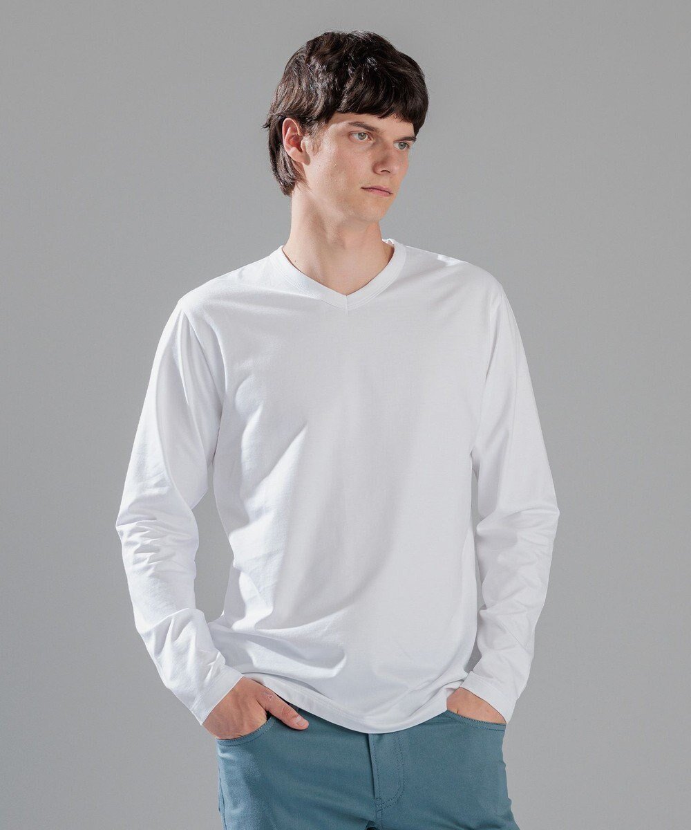 【ジョゼフ オム/JOSEPH HOMME / MEN】のスビンソフトジャージー Vネック長袖カットソー インテリア・キッズ・メンズ・レディースファッション・服の通販 founy(ファニー) 　ファッション　Fashion　メンズファッション　Fashion for Men　トップス・カットソー　Cut & Sew Tops　メンズシャツ　Shirts　インド　Indian Textile　カットソー　Cut and Sewn Top　ピーチ　Peach, Soft Touch　ベーシック　Basic, Essential　エレガント 上品　Elegant　夏　Summer　S/S・春夏　SS, Spring/Summer, Warm Season　A/W・秋冬　Autumn/Winter　長袖　Long Sleeve, Full Sleeve　ホワイト系|ID: prp329100004775491 ipo3291000000034615945
