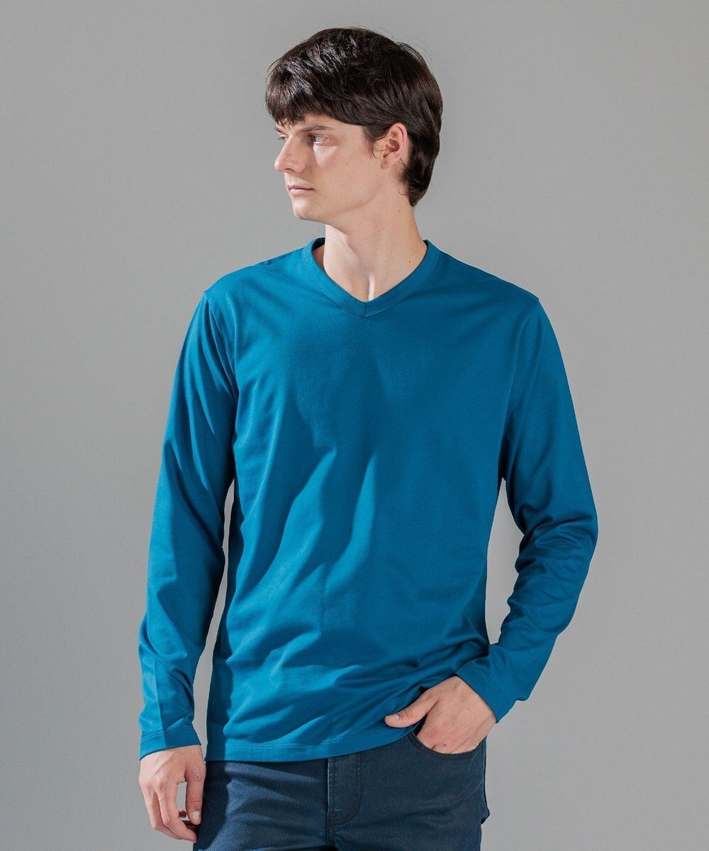 【ジョゼフ オム/JOSEPH HOMME / MEN】のスビンソフトジャージー Vネック長袖カットソー インテリア・キッズ・メンズ・レディースファッション・服の通販 founy(ファニー) 　ファッション　Fashion　メンズファッション　Fashion for Men　トップス・カットソー　Cut & Sew Tops　メンズシャツ　Shirts　インド　Indian Textile　カットソー　Cut and Sewn Top　ピーチ　Peach, Soft Touch　ベーシック　Basic, Essential　エレガント 上品　Elegant　夏　Summer　S/S・春夏　SS, Spring/Summer, Warm Season　A/W・秋冬　Autumn/Winter　長袖　Long Sleeve, Full Sleeve　ダルブルー系|ID: prp329100004775491 ipo3291000000034615946