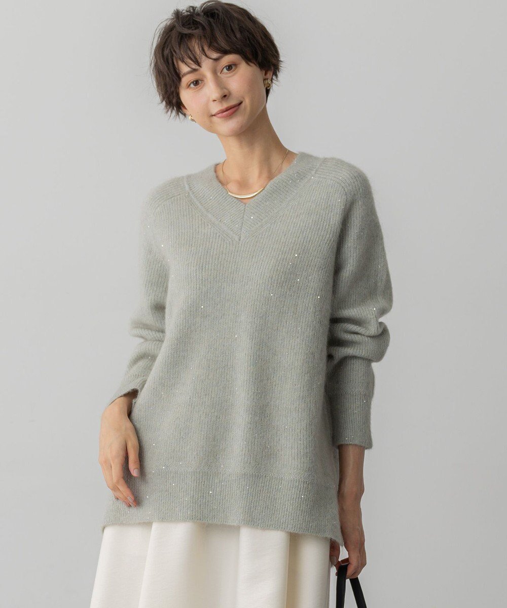 【23区/NIJYUSANKU】の【先行予約】モヘヤミックススパングル Vネック ニット インテリア・キッズ・メンズ・レディースファッション・服の通販 founy(ファニー) 　ファッション　Fashion　レディースファッション　Fashion for Women　トップス・カットソー　Cut & Sew Tops　ニット　Knit Tops & Sweaters　Vネックトップス　V-Neck Tops / V-Cut Neckline Shirts　アクセサリー　Fashion Accessories　春　Spring　畦　Ribbed Knit　シンプル　Simple, Minimal　スパンコール　Sequins, Sequin Embellishment　セーター　Sweater, Knitwear　A/W・秋冬　Autumn/Winter　冬　Winter / This Winter　エレガント 上品　Elegant　2025年　2025　2025-2026秋冬・A/W　Autumn/Winter 2025–26 AW25–26　ライトグリーン系|ID: prp329100004775581 ipo3291000000034616859