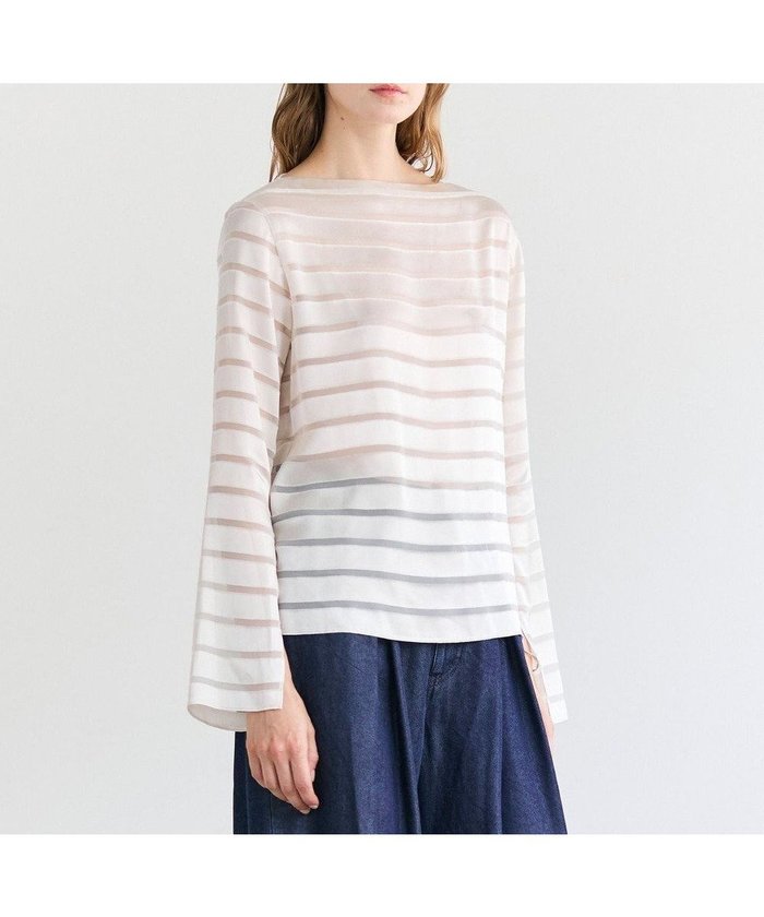 【ベイジ,/BEIGE,】のHAUYNITE / ボーダーシアー ボートネックブラウス インテリア・キッズ・メンズ・レディースファッション・服の通販 founy(ファニー) https://founy.com/ ファッション Fashion レディースファッション Fashion for Women トップス・カットソー Cut & Sew Tops シャツ・ブラウス・オフィスカジュアル Elegant Blouses & Button-Ups サテン Satin, Glossy Fabric シンプル Simple, Minimal スリット Slit, Slit Detail デニム Denim, Jeans Material プリント Print, Printed Pattern ボーダー Border, Stripe 夏 Summer 春 Spring S/S・春夏 SS, Spring/Summer, Warm Season A/W・秋冬 Autumn/Winter |ID: prp329100004775591 ipo3291000000034616927