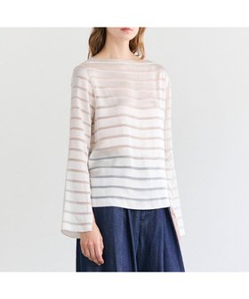 【ベイジ,/BEIGE,】 HAUYNITE / ボーダーシアー ボートネックブラウス人気、トレンドファッション・服の通販 founy(ファニー) ファッション Fashion レディースファッション Fashion for Women トップス・カットソー Cut & Sew Tops シャツ・ブラウス・オフィスカジュアル Elegant Blouses & Button-Ups サテン Satin, Glossy Fabric シンプル Simple, Minimal スリット Slit, Slit Detail デニム Denim, Jeans Material プリント Print, Printed Pattern ボーダー Border, Stripe 夏 Summer 春 Spring S/S・春夏 SS, Spring/Summer, Warm Season A/W・秋冬 Autumn/Winter |ID:prp329100004775591