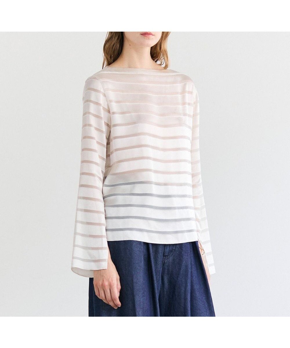 【ベイジ,/BEIGE,】のHAUYNITE / ボーダーシアー ボートネックブラウス 人気、トレンドファッション・服の通販 founy(ファニー) 　ファッション　Fashion　レディースファッション　Fashion for Women　トップス・カットソー　Cut & Sew Tops　シャツ・ブラウス・オフィスカジュアル　Elegant Blouses & Button-Ups　サテン　Satin, Glossy Fabric　シンプル　Simple, Minimal　スリット　Slit, Slit Detail　デニム　Denim, Jeans Material　プリント　Print, Printed Pattern　ボーダー　Border, Stripe　夏　Summer　春　Spring　S/S・春夏　SS, Spring/Summer, Warm Season　A/W・秋冬　Autumn/Winter　 other-1|ID: prp329100004775591 ipo3291000000035775625