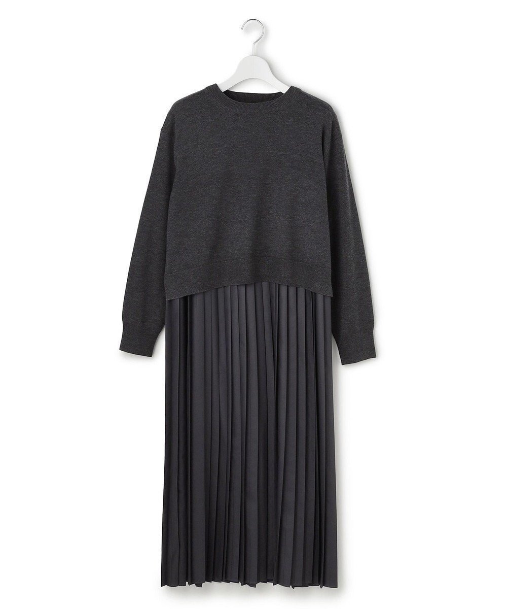 【23区/NIJYUSANKU】の【先行予約/洗える】ニットセットアップ プリーツコンビ ワンピース インテリア・キッズ・メンズ・レディースファッション・服の通販 founy(ファニー) 　ファッション　Fashion　レディースファッション　Fashion for Women　ワンピース　Dresses　イタリア　Italy　洗える　Machine Washable　カットソー　Cut and Sewn Top　コンビ　Combo, Combination Style　シルケット　Silket, Silky Cotton　ストレート　Straight, Straight Cut　スリット　Slit, Slit Detail　セットアップ　Set-Up, Coordinated Outfit　ドッキング　Docking, Mixed Material　長袖　Long Sleeve, Full Sleeve　プリーツ　Pleats, Pleated　ベーシック　Basic, Essential　A/W・秋冬　Autumn/Winter　冬　Winter / This Winter　2025年　2025　2025-2026秋冬・A/W　Autumn/Winter 2025–26 AW25–26　スレートグレー系|ID: prp329100004775603 ipo3291000000034617105