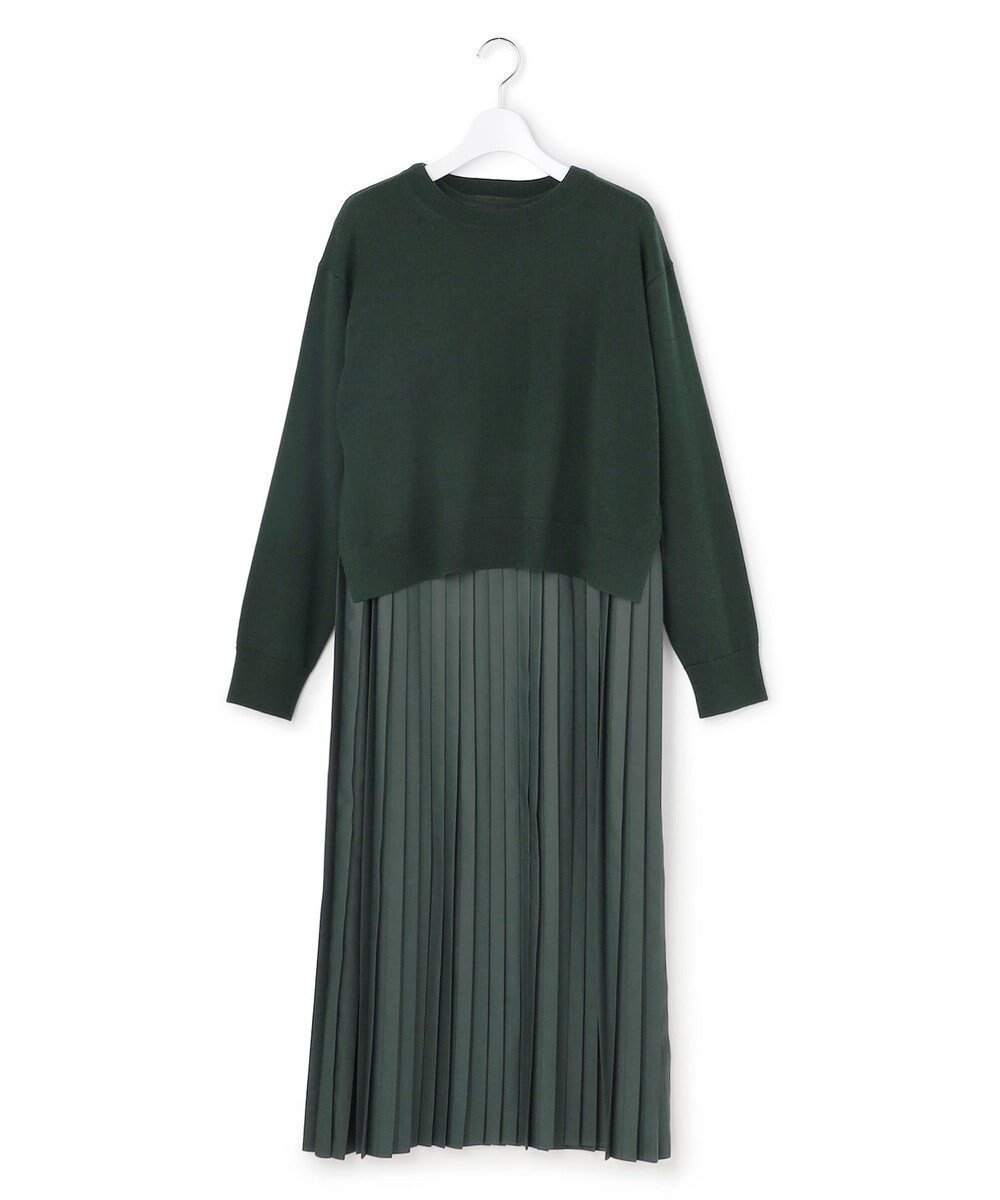 【23区/NIJYUSANKU】の【先行予約/洗える】ニットセットアップ プリーツコンビ ワンピース インテリア・キッズ・メンズ・レディースファッション・服の通販 founy(ファニー) 　ファッション　Fashion　レディースファッション　Fashion for Women　ワンピース　Dresses　イタリア　Italy　洗える　Machine Washable　カットソー　Cut and Sewn Top　コンビ　Combo, Combination Style　シルケット　Silket, Silky Cotton　ストレート　Straight, Straight Cut　スリット　Slit, Slit Detail　セットアップ　Set-Up, Coordinated Outfit　ドッキング　Docking, Mixed Material　長袖　Long Sleeve, Full Sleeve　プリーツ　Pleats, Pleated　ベーシック　Basic, Essential　A/W・秋冬　Autumn/Winter　冬　Winter / This Winter　2025年　2025　2025-2026秋冬・A/W　Autumn/Winter 2025–26 AW25–26　ダークグリーン系|ID: prp329100004775603 ipo3291000000034617108