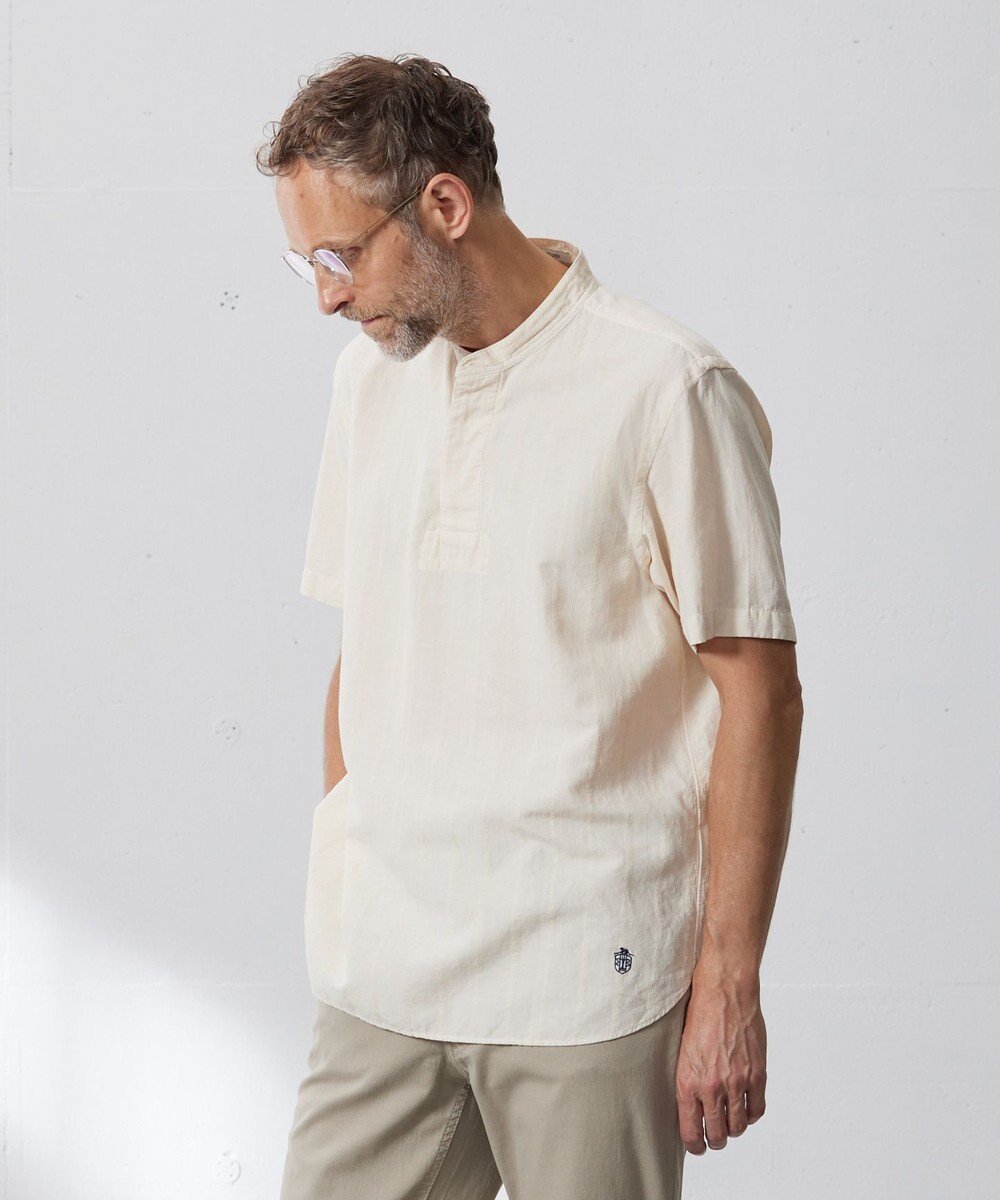 【ジェイ プレス/J.PRESS / MEN】の【HYBRID LINEN】ドビーストライプ バンドカラーラガーシャツ 人気、トレンドファッション・服の通販 founy(ファニー) 　ファッション　Fashion　メンズファッション　Fashion for Men　トップス・カットソー　Cut & Sew Tops　メンズシャツ　Shirts　春　Spring　吸水　Absorbent, Quick-Dry　ショート　Short, Short Length　定番　Standard, Basic Item　フロント　Front, Front Design　リネン　Linen, Linen Fabric　リラックス　Relax, Relaxed Fit　S/S・春夏　SS, Spring/Summer, Warm Season　夏　Summer　 other-1|ID: prp329100004776650 ipo3291000000034628550
