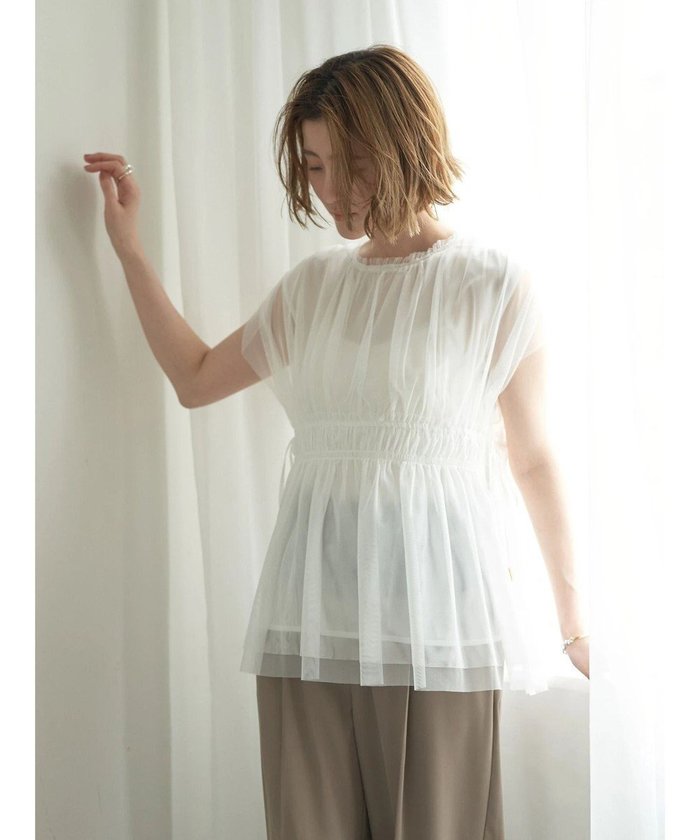 【イェッカ ヴェッカ/YECCA VECCA】のチュールギャザーブラウス インテリア・キッズ・メンズ・レディースファッション・服の通販 founy(ファニー) https://founy.com/ ファッション Fashion レディースファッション Fashion for Women トップス・カットソー Cut & Sew Tops シャツ・ブラウス・オフィスカジュアル Elegant Blouses & Button-Ups おすすめ Recommended / Our Picks センター Center, Center Line ポケット Pocket, Pocket Detail リボン Ribbon, Bow ワイド Wide, Wide Fit 夏 Summer 春 Spring S/S・春夏 SS, Spring/Summer, Warm Season |ID: prp329100004776671 ipo3291000000034628935