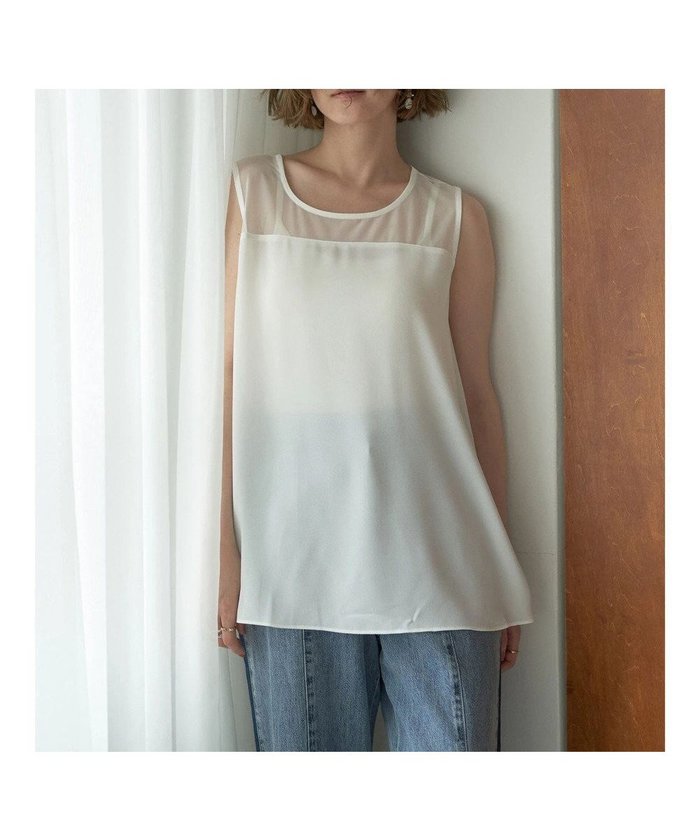 【イェッカ ヴェッカ/YECCA VECCA】のシアー切替Aラインブラウス インテリア・キッズ・メンズ・レディースファッション・服の通販 founy(ファニー) https://founy.com/ ファッション Fashion レディースファッション Fashion for Women トップス・カットソー Cut & Sew Tops シャツ・ブラウス・オフィスカジュアル Elegant Blouses & Button-Ups シアー Sheer, See-Through チュール Tulip, Tulip Motif ポケット Pocket, Pocket Detail 切替 Switching, Contrast Panel 夏 Summer 春 Spring S/S・春夏 SS, Spring/Summer, Warm Season |ID: prp329100004776672 ipo3291000000034628970