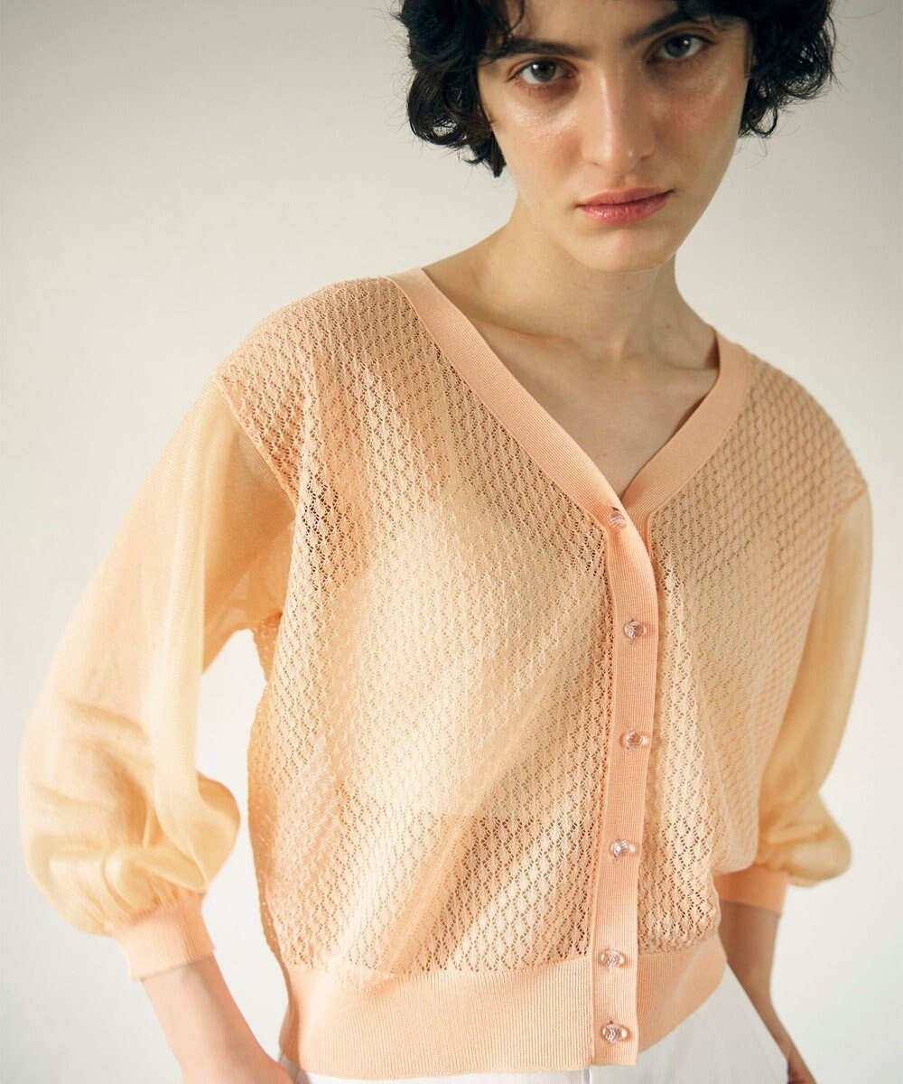 【グレース コンチネンタル/GRACE CONTINENTAL】のシアードルマンニットカーディガン インテリア・キッズ・メンズ・レディースファッション・服の通販 founy(ファニー) 　ファッション　Fashion　レディースファッション　Fashion for Women　トップス・カットソー　Cut & Sew Tops　ニット　Knit Tops & Sweaters　カーディガン・羽織り　Layered Style Cardigans　オレンジ　Orange　カーディガン　Cardigan, Knitwear　シアー　Sheer, See-Through　シンプル　Simple, Minimal　トレンド　Trend, Trending Now　夏　Summer　春　Spring　S/S・春夏　SS, Spring/Summer, Warm Season　透かし　Cut-Out, Lacework　オレンジ|ID: prp329100004776710 ipo3291000000034629323