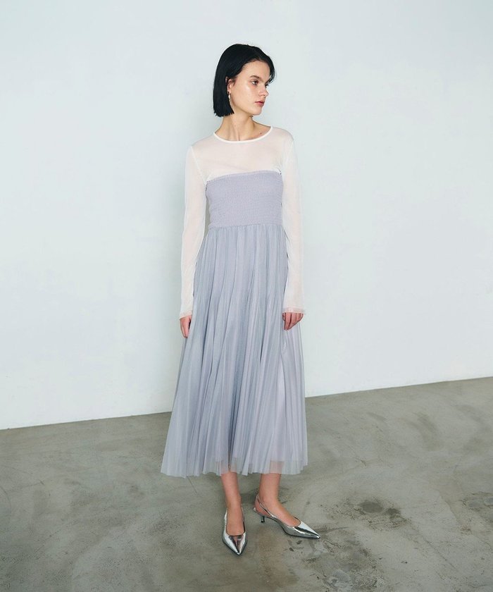 【グレース コンチネンタル/GRACE CONTINENTAL】のプリーツコンビベアワンピース インテリア・キッズ・メンズ・レディースファッション・服の通販 founy(ファニー) https://founy.com/ ファッション Fashion レディースファッション Fashion for Women ワンピース Dresses エアリー Airy Texture 春 Spring シアー Sheer, See-Through シャーリング Shirring, Ruched シンプル Simple, Minimal ジャケット Jacket, Outerwear ジョーゼット Georgette, Semi-Sheer Fabric フィット Fit, Slim Fit プリーツ Pleats, Pleated ロング Long, Long-Length S/S・春夏 SS, Spring/Summer, Warm Season 夏 Summer |ID: prp329100004776821 ipo3291000000034629929