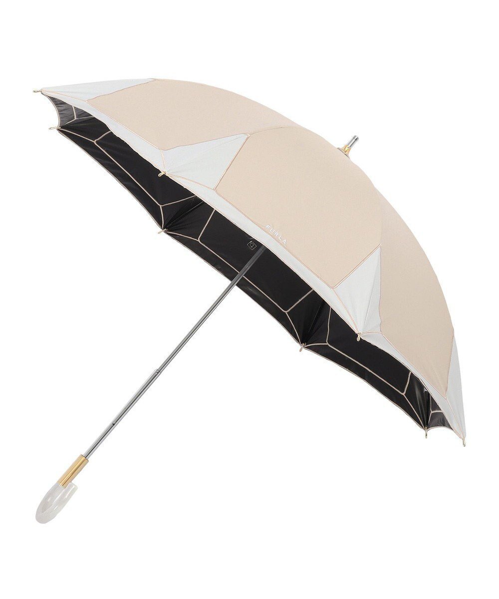【ムーンバット/MOONBAT】の【フルラ (FURLA)】晴雨兼用日傘 長傘 バイカラーロゴ刺繍 一級遮光 UV インテリア・キッズ・メンズ・レディースファッション・服の通販 founy(ファニー) 　ファッション　Fashion　レディースファッション　Fashion for Women　レイングッズ・傘・晴雨兼用傘　Umbrellas & Rain Gear　おすすめ　Recommended / Our Picks　イタリア　Italy　エレガント 上品　Elegant　コレクション　Collection, Seasonal Line　パターン　Pattern, Design Print　傘　Umbrella, Parasol　日傘　Parasol, UV Umbrella　ベージュ|ID: prp329100004776909 ipo3291000000034630577