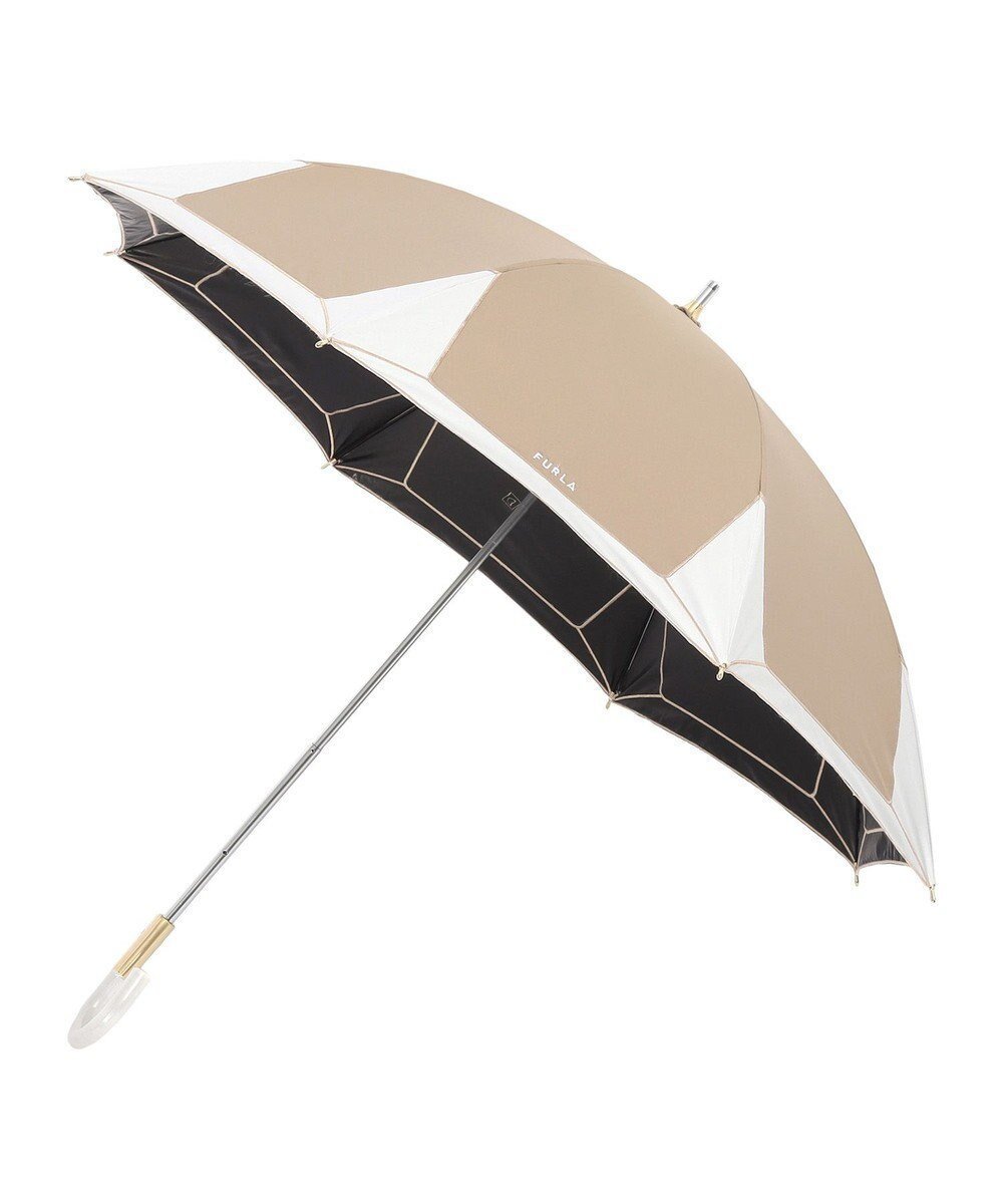 【ムーンバット/MOONBAT】の【フルラ (FURLA)】晴雨兼用日傘 長傘 バイカラーロゴ刺繍 一級遮光 UV インテリア・キッズ・メンズ・レディースファッション・服の通販 founy(ファニー) 　ファッション　Fashion　レディースファッション　Fashion for Women　レイングッズ・傘・晴雨兼用傘　Umbrellas & Rain Gear　おすすめ　Recommended / Our Picks　イタリア　Italy　エレガント 上品　Elegant　コレクション　Collection, Seasonal Line　パターン　Pattern, Design Print　傘　Umbrella, Parasol　日傘　Parasol, UV Umbrella　モカブラウン|ID: prp329100004776909 ipo3291000000034630579