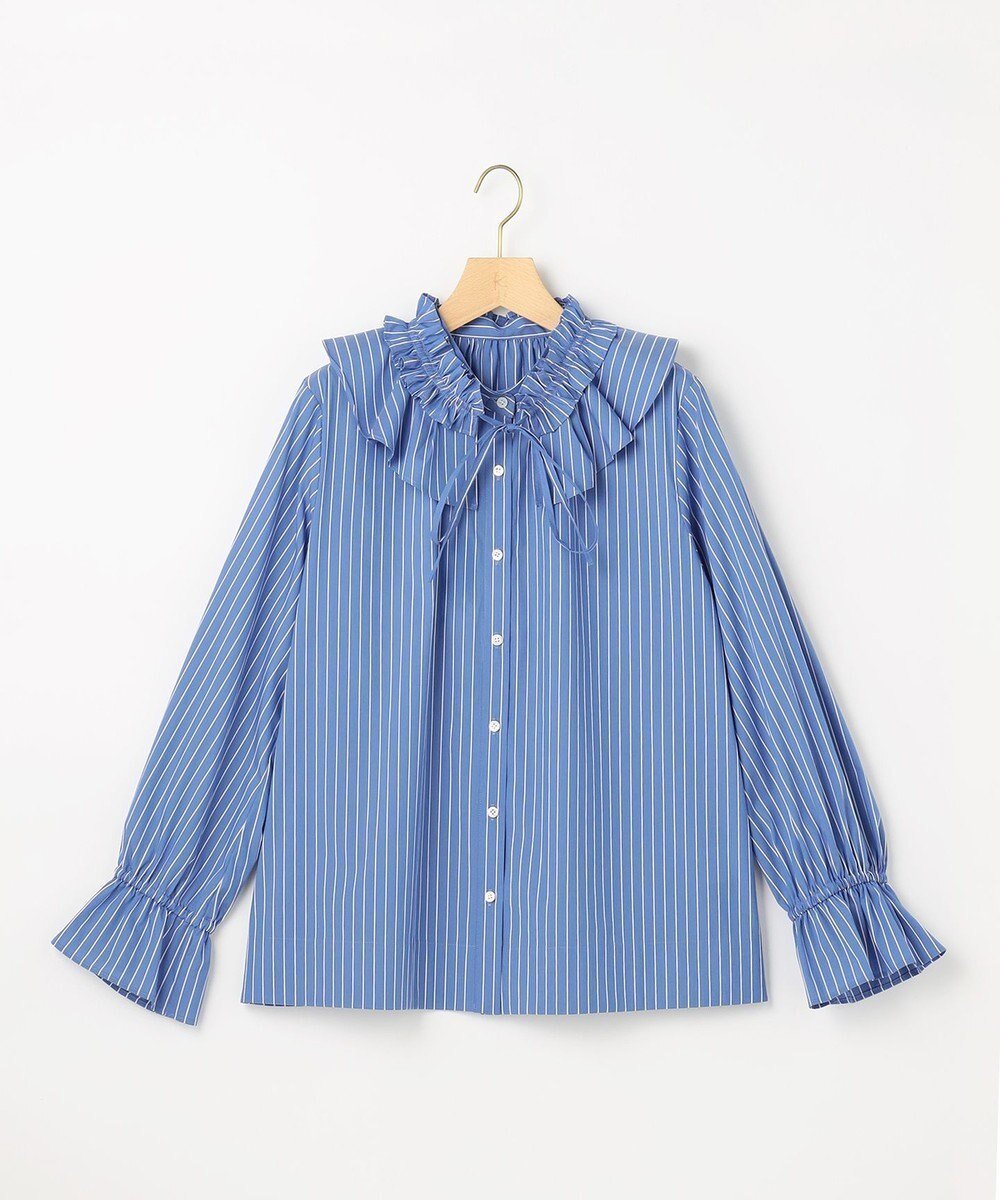 【組曲/KUMIKYOKU】の【先行予約・2WAY】エアリーシャーティングフリル襟 ブラウス インテリア・キッズ・メンズ・レディースファッション・服の通販 founy(ファニー) ファッション Fashion レディースファッション Fashion for Women トップス・カットソー Cut & Sew Tops シャツ・ブラウス・オフィスカジュアル Elegant Blouses & Button-Ups 春 Spring ギャザー Gathered, Ruffled シンプル Simple, Minimal ジャケット Jacket, Outerwear スタンド Stand Collar, Upright Stand ストレッチ Stretch, Stretchy Fabric トレーナー Sweatshirt, Trainer フリル Frill, Ruffle S/S・春夏 SS, Spring/Summer, Warm Season 夏 Summer ブルーストライプ系1|ID: prp329100004777388 ipo3291000000034639707