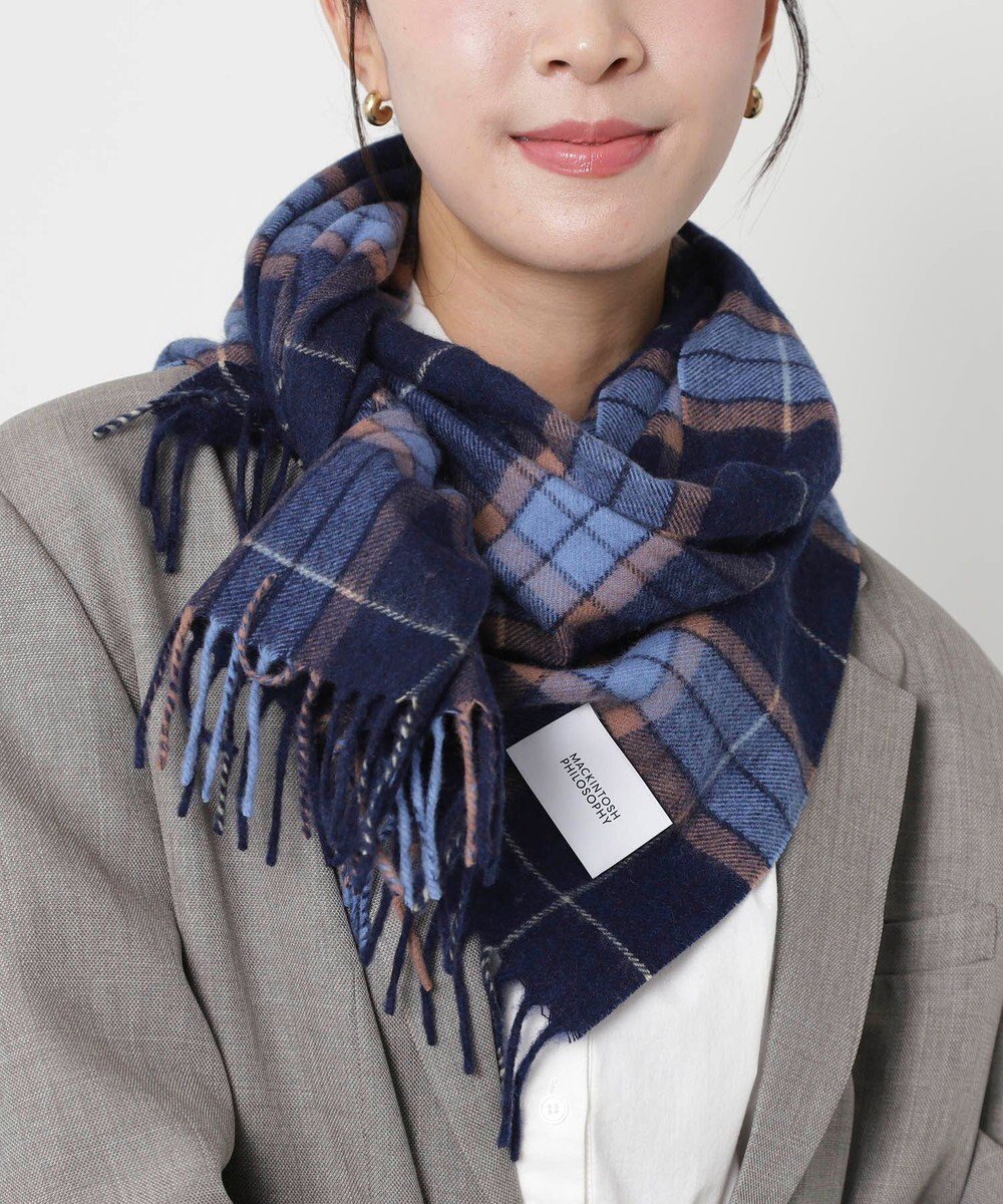 【ムーンバット/MOONBAT】のMACKINTOSH PHILOSOPHY(マッキントッシュ フィロソフィー)カシミヤ100% クラシカルチェックマフラー インテリア・キッズ・メンズ・レディースファッション・服の通販 founy(ファニー) 　ファッション　Fashion　レディースファッション　Fashion for Women　マフラー・スヌード / 冬小物の定番　Scarves & Mufflers　クラシック　Classic, Timeless Style　コレクション　Collection, Seasonal Line　スヌード　Snood, Infinity Scarf　チェック　Check, Plaid, Tartan　定番　Standard, Basic Item　フリンジ　Fringe, Tassel　マフラー　Scarf, Muffler　メンズ　Men's, Menswear　モダン　Modern, Contemporary　冬　Winter / This Winter　A/W・秋冬　Autumn/Winter　ネイビーブルー|ID: prp329100004777395 ipo3291000000034639736