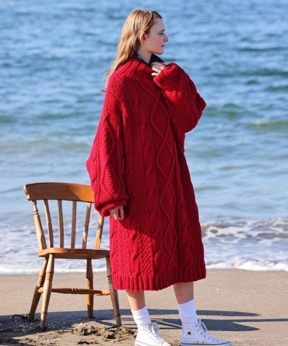 【リノ/LENO】のARAN ONEPIECE アラン柄ニットワンピース インテリア・キッズ・メンズ・レディースファッション・服の通販 founy(ファニー) 　ファッション　Fashion　レディースファッション　Fashion for Women　ワンピース　Dresses　ニットワンピース　Knit Dresses　ジャケット　Jacket, Outerwear　セーター　Sweater, Knitwear　デニム　Denim, Jeans Material　冬　Winter / This Winter　A/W・秋冬　Autumn/Winter　RED|ID: prp329100004777405 ipo3291000000034639775
