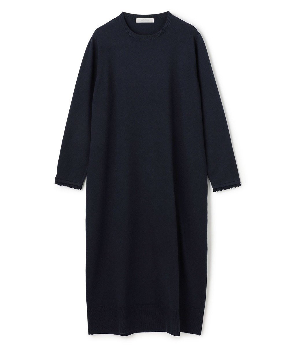 【アンフィーロ 自由区/UNFILO】のフリルトリミング ニットワンピース インテリア・キッズ・メンズ・レディースファッション・服の通販 founy(ファニー) 　ファッション　Fashion　レディースファッション　Fashion for Women　ワンピース　Dresses　ニットワンピース　Knit Dresses　ウォッシャブル　Machine Washable　シルク　Silk, 100% Silk　ストレッチ　Stretch, Stretchy Fabric　トリミング　Trimming, Decorative Edge　フリル　Frill, Ruffle　レース　Lace, Lace Fabric　年末年始　Year-end and New Year Holidays　A/W・秋冬　Autumn/Winter　ネイビー×ネイビー|ID: prp329100004778197 ipo3291000000034779215