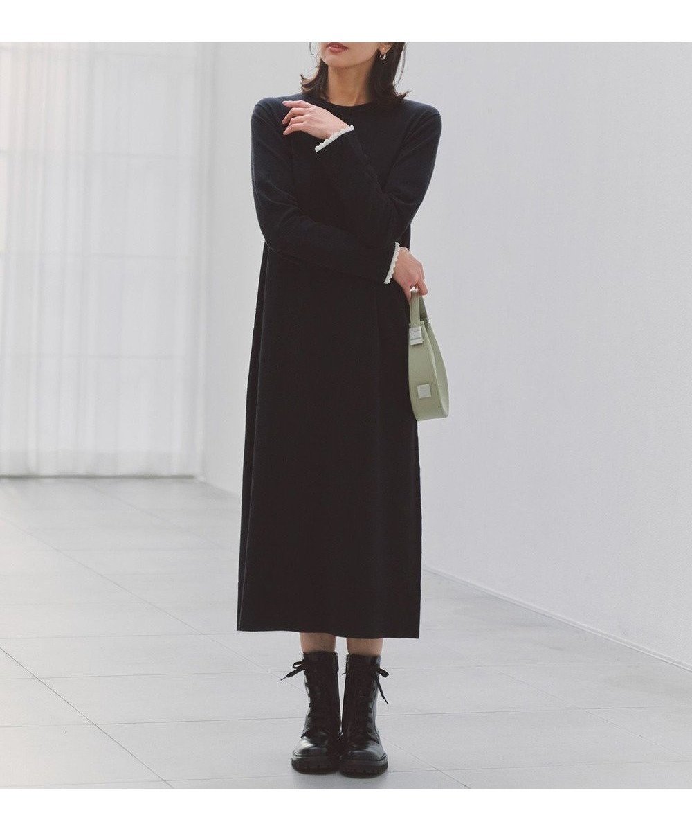 【アンフィーロ 自由区/UNFILO】のフリルトリミング ニットワンピース 人気、トレンドファッション・服の通販 founy(ファニー) 　ファッション　Fashion　レディースファッション　Fashion for Women　ワンピース　Dresses　ニットワンピース　Knit Dresses　ウォッシャブル　Machine Washable　シルク　Silk, 100% Silk　ストレッチ　Stretch, Stretchy Fabric　トリミング　Trimming, Decorative Edge　フリル　Frill, Ruffle　レース　Lace, Lace Fabric　年末年始　Year-end and New Year Holidays　A/W・秋冬　Autumn/Winter　 other-1|ID: prp329100004778197 ipo3291000000035574698