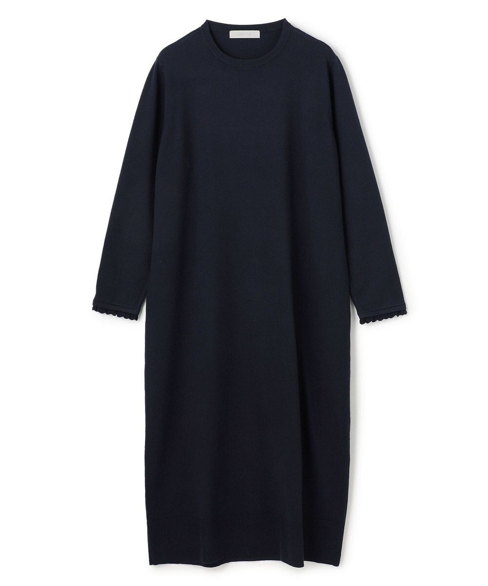 【アンフィーロ 自由区/UNFILO】のフリルトリミング ニットワンピース インテリア・キッズ・メンズ・レディースファッション・服の通販 founy(ファニー) 　ファッション　Fashion　レディースファッション　Fashion for Women　ワンピース　Dresses　ニットワンピース　Knit Dresses　ウォッシャブル　Machine Washable　シルク　Silk, 100% Silk　ストレッチ　Stretch, Stretchy Fabric　トリミング　Trimming, Decorative Edge　フリル　Frill, Ruffle　レース　Lace, Lace Fabric　年末年始　Year-end and New Year Holidays　A/W・秋冬　Autumn/Winter　ネイビー×ネイビー|ID: prp329100004778197 ipo3291000000035574700