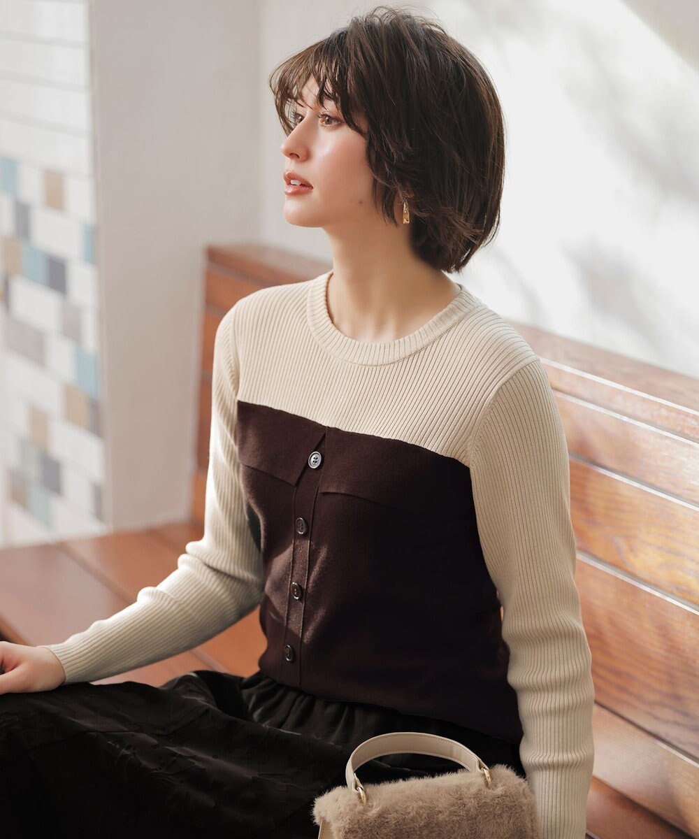 【エニィ スィス/any SiS】のビスチェ風 長袖 ニット インテリア・キッズ・メンズ・レディースファッション・服の通販 founy(ファニー) ファッション Fashion レディースファッション Fashion for Women トップス・カットソー Cut & Sew Tops ニット Knit Tops & Sweaters ビスチェ Bustiers & Corset Tops / Layered Bustier Style ストレッチ Stretch, Stretchy Fabric セットアップ Set-Up, Coordinated Outfit セーター Sweater, Knitwear 長袖 Long Sleeve, Full Sleeve ビスチェ Bustier, Corset Top 半袖 Short Sleeve, Half Sleeve A/W・秋冬 Autumn/Winter おすすめ Recommended / Our Picks 新作・新入荷 New Arrivals / New In チョコレート×ライトベージュ|ID: prp329100004778199 ipo3291000000034649296