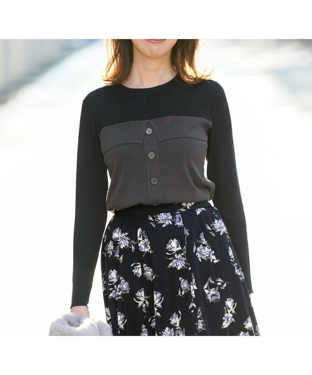 【エニィ スィス/any SiS】のビスチェ風 長袖 ニット インテリア・キッズ・メンズ・レディースファッション・服の通販 founy(ファニー) ファッション Fashion レディースファッション Fashion for Women トップス・カットソー Cut & Sew Tops ニット Knit Tops & Sweaters ビスチェ Bustiers & Corset Tops / Layered Bustier Style ストレッチ Stretch, Stretchy Fabric セットアップ Set-Up, Coordinated Outfit セーター Sweater, Knitwear 長袖 Long Sleeve, Full Sleeve ビスチェ Bustier, Corset Top 半袖 Short Sleeve, Half Sleeve A/W・秋冬 Autumn/Winter おすすめ Recommended / Our Picks 新作・新入荷 New Arrivals / New In チャコール×ネイビー|ID: prp329100004778199 ipo3291000000034758495