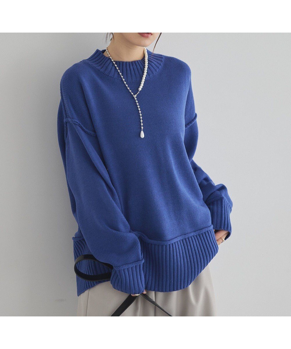 【アースミュージックアンドエコロジー/earth music&ecology】の【毛玉防止 / 洗濯機洗い可】アンチピリングモックネックバックスリットニット インテリア・キッズ・メンズ・レディースファッション・服の通販 founy(ファニー) 　ファッション　Fashion　レディースファッション　Fashion for Women　トップス・カットソー　Cut & Sew Tops　ニット　Knit Tops & Sweaters　スリット　Slit, Slit Detail　センター　Center, Center Line　セーター　Sweater, Knitwear　ポケット　Pocket, Pocket Detail　洗える　Machine Washable　A/W・秋冬　Autumn/Winter　Blue|ID: prp329100004779979 ipo3291000000035569110