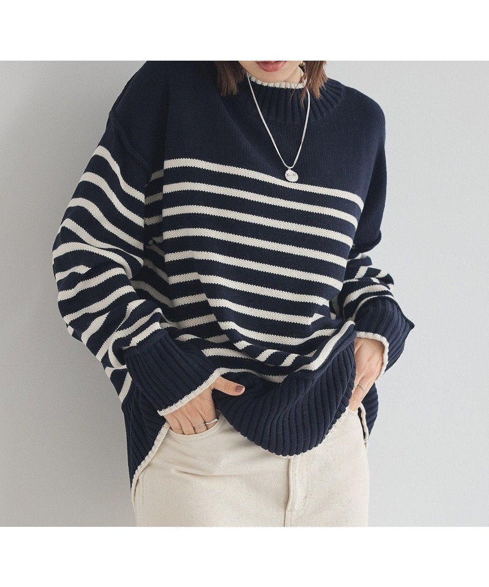 【アースミュージックアンドエコロジー/earth music&ecology】の【毛玉防止 / 洗濯機洗い可】アンチピリングモックネックバックスリットニット インテリア・キッズ・メンズ・レディースファッション・服の通販 founy(ファニー) 　ファッション　Fashion　レディースファッション　Fashion for Women　トップス・カットソー　Cut & Sew Tops　ニット　Knit Tops & Sweaters　スリット　Slit, Slit Detail　センター　Center, Center Line　セーター　Sweater, Knitwear　ポケット　Pocket, Pocket Detail　洗える　Machine Washable　A/W・秋冬　Autumn/Winter　Border Navy|ID: prp329100004779979 ipo3291000000035569112