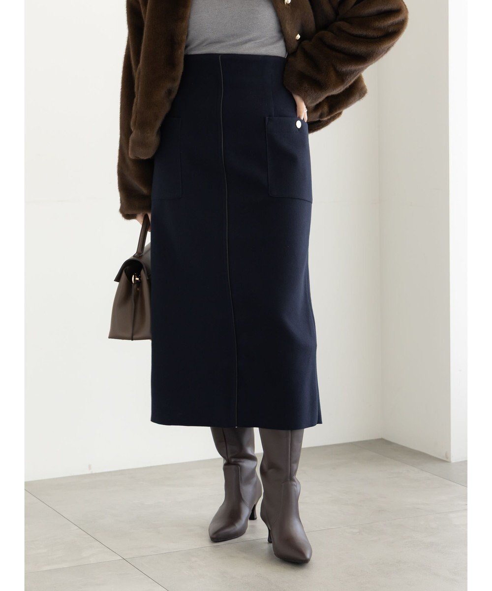 【テチチ/Te chichi】のメルトンジャージーナロースカート インテリア・キッズ・メンズ・レディースファッション・服の通販 founy(ファニー) 　ファッション　Fashion　レディースファッション　Fashion for Women　スカート　Skirts　おすすめ　Recommended / Our Picks　ストレッチ　Stretch, Stretchy Fabric　スリット　Slit, Slit Detail　センター　Center, Center Line　パイピング　Piping, Trim Design　メルトン　Melton, Heavy Wool　夏　Summer　S/S・春夏　SS, Spring/Summer, Warm Season　A/W・秋冬　Autumn/Winter　ネイビー|ID: prp329100004779999 ipo3291000000034674439