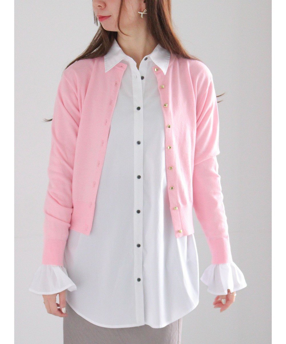 【テチチ/Te chichi】のメタルスクエア釦クルーネックカーディガン インテリア・キッズ・メンズ・レディースファッション・服の通販 founy(ファニー) 　ファッション　Fashion　レディースファッション　Fashion for Women　トップス・カットソー　Cut & Sew Tops　ニット　Knit Tops & Sweaters　カーディガン・羽織り　Layered Style Cardigans　クラシカル　Classical, Vintage-Inspired　コンパクト　Compact, Small Size　シンプル　Simple, Minimal　スクエア　Square, Square Shape　セーター　Sweater, Knitwear　メタル　Metal, Metal Parts　エレガント 上品　Elegant　夏　Summer　S/S・春夏　SS, Spring/Summer, Warm Season　A/W・秋冬　Autumn/Winter　ピンク|ID: prp329100004780000 ipo3291000000034779206