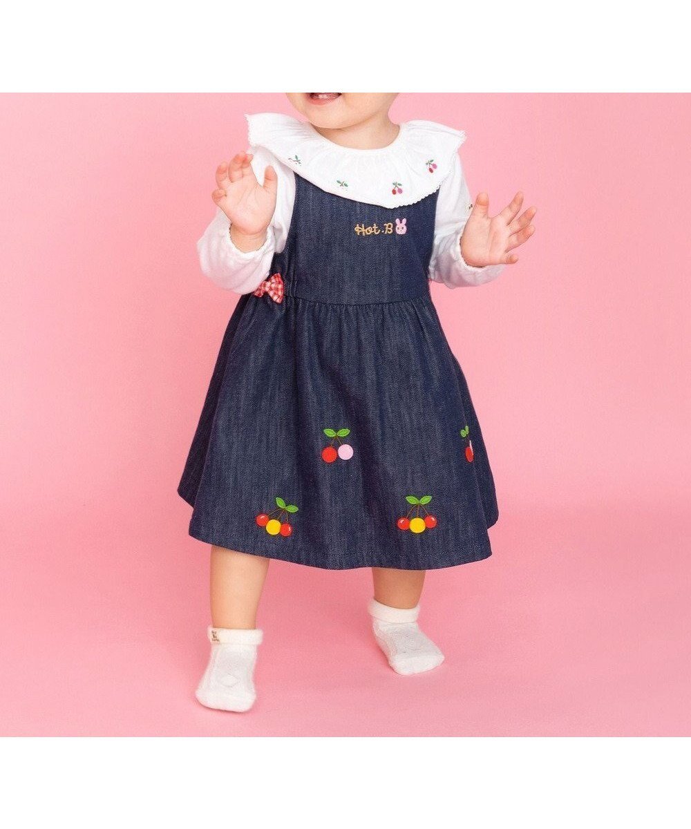 【ミキハウスホットビスケッツ/MIKI HOUSE HOT BISCUITS / KIDS】の【70-110cm】 さくらんぼ刺繍 デニム ジャンパースカート 人気、トレンドファッション・服の通販 founy(ファニー) ファッション Fashion キッズファッション Fashion for Kids ワンピース Dresses おすすめ Recommended / Our Picks インナー Innerwear ガーリー Girly, Feminine Style ギフト プレゼント Gift / Present ギンガム Gingham, Gingham Fabric チェック Check, Plaid, Tartan デニム Denim, Jeans Material リボン Ribbon, Bow 夏 Summer S/S・春夏 SS, Spring/Summer, Warm Season A/W・秋冬 Autumn/Winter other-1|ID: prp329100004780027 ipo3291000000034674544