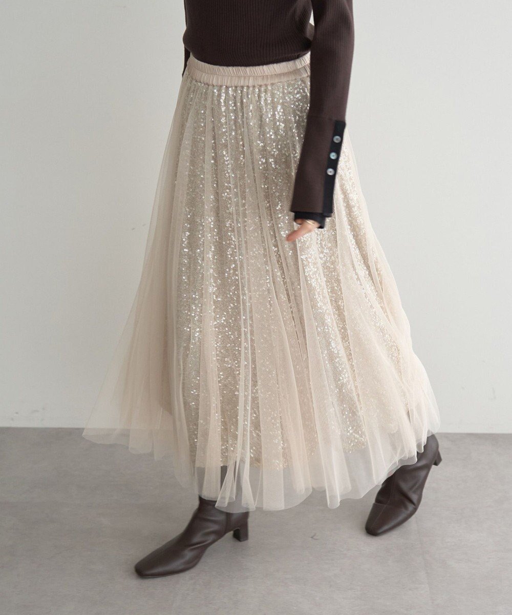 【イェッカ ヴェッカ/YECCA VECCA】のスパンコール×チュールスカート インテリア・キッズ・メンズ・レディースファッション・服の通販 founy(ファニー) 　ファッション　Fashion　レディースファッション　Fashion for Women　スカート　Skirts　サテン　Satin, Glossy Fabric　スパンコール　Sequins, Sequin Embellishment　チュール　Tulip, Tulip Motif　ポケット　Pocket, Pocket Detail　ロング　Long, Long-Length　エレガント 上品　Elegant　A/W・秋冬　Autumn/Winter　Ivory|ID: prp329100004780093 ipo3291000000034674866