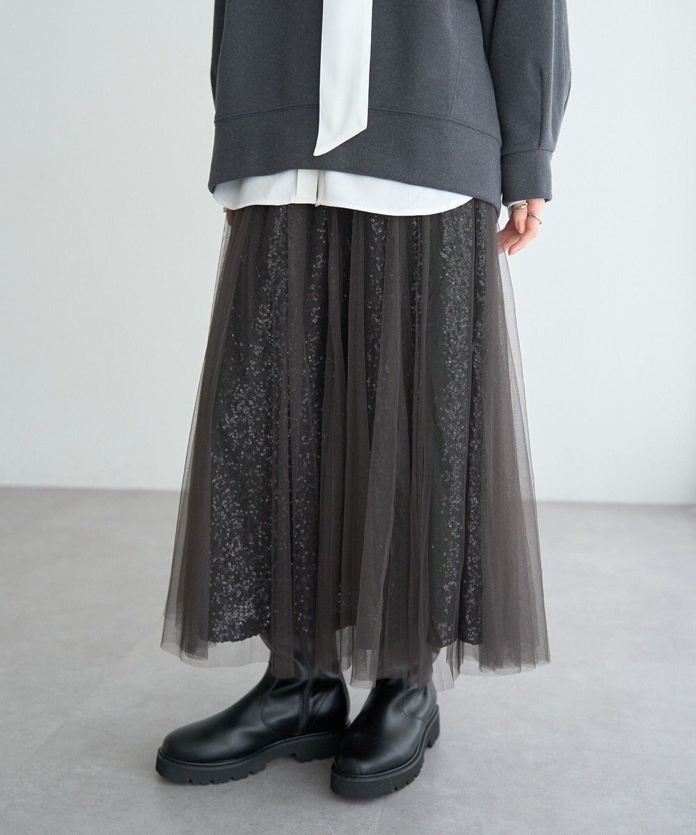 【イェッカ ヴェッカ/YECCA VECCA】のスパンコール×チュールスカート インテリア・キッズ・メンズ・レディースファッション・服の通販 founy(ファニー) 　ファッション　Fashion　レディースファッション　Fashion for Women　スカート　Skirts　サテン　Satin, Glossy Fabric　スパンコール　Sequins, Sequin Embellishment　チュール　Tulip, Tulip Motif　ポケット　Pocket, Pocket Detail　ロング　Long, Long-Length　エレガント 上品　Elegant　A/W・秋冬　Autumn/Winter　Charcoal Gray|ID: prp329100004780093 ipo3291000000034674867