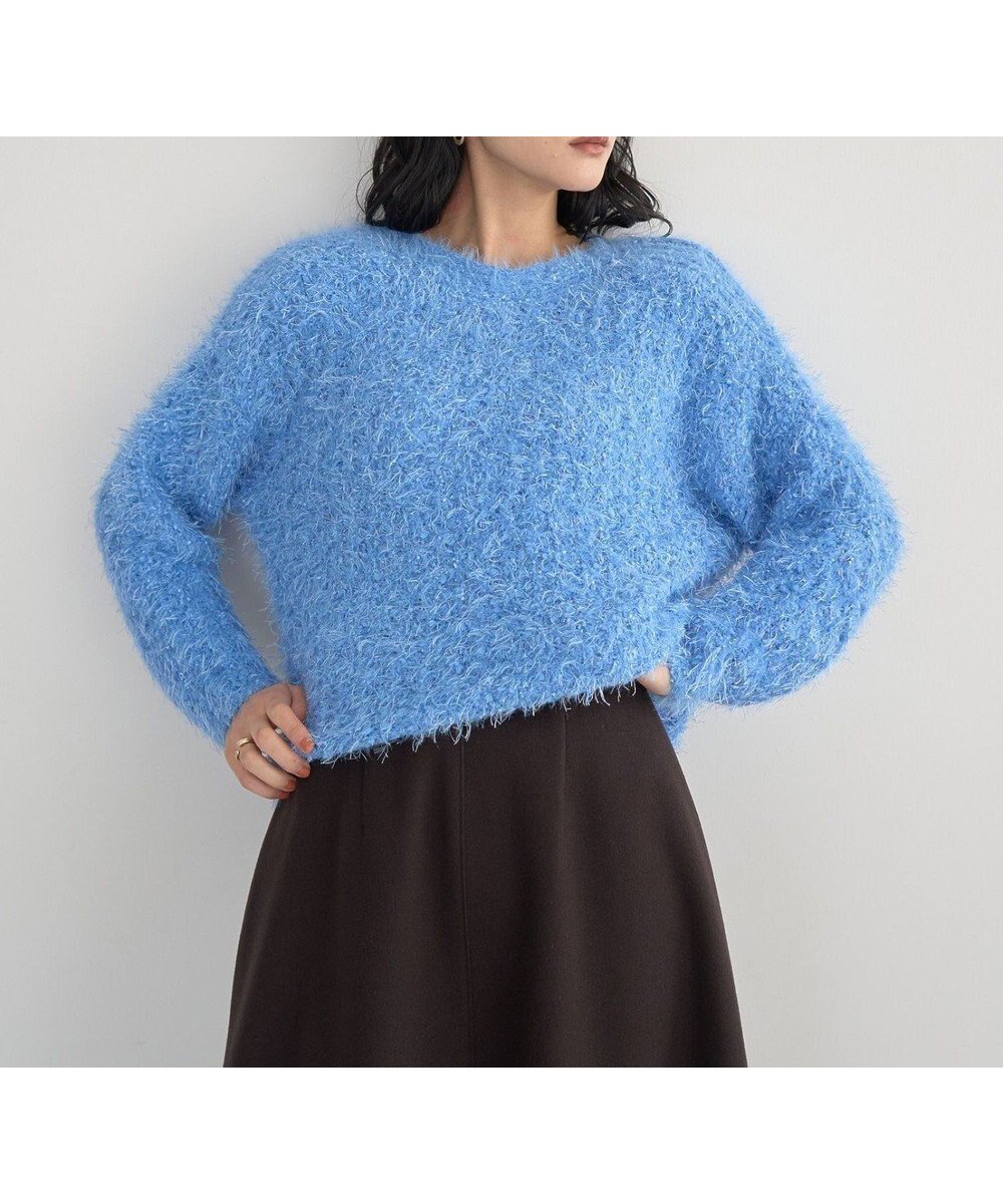 【イェッカ ヴェッカ/YECCA VECCA】のフェザーモールニット インテリア・キッズ・メンズ・レディースファッション・服の通販 founy(ファニー) 　ファッション　Fashion　レディースファッション　Fashion for Women　トップス・カットソー　Cut & Sew Tops　ニット　Knit Tops & Sweaters　シンプル　Simple, Minimal　セーター　Sweater, Knitwear　フェザー　Feather, Feather Detail　フェミニン　Feminine, Girly　ボックス　Boxy, Box Shape　ボトム　Bottoms, Lower Wear　ポケット　Pocket, Pocket Detail　A/W・秋冬　Autumn/Winter　Blue|ID: prp329100004780094 ipo3291000000034674871