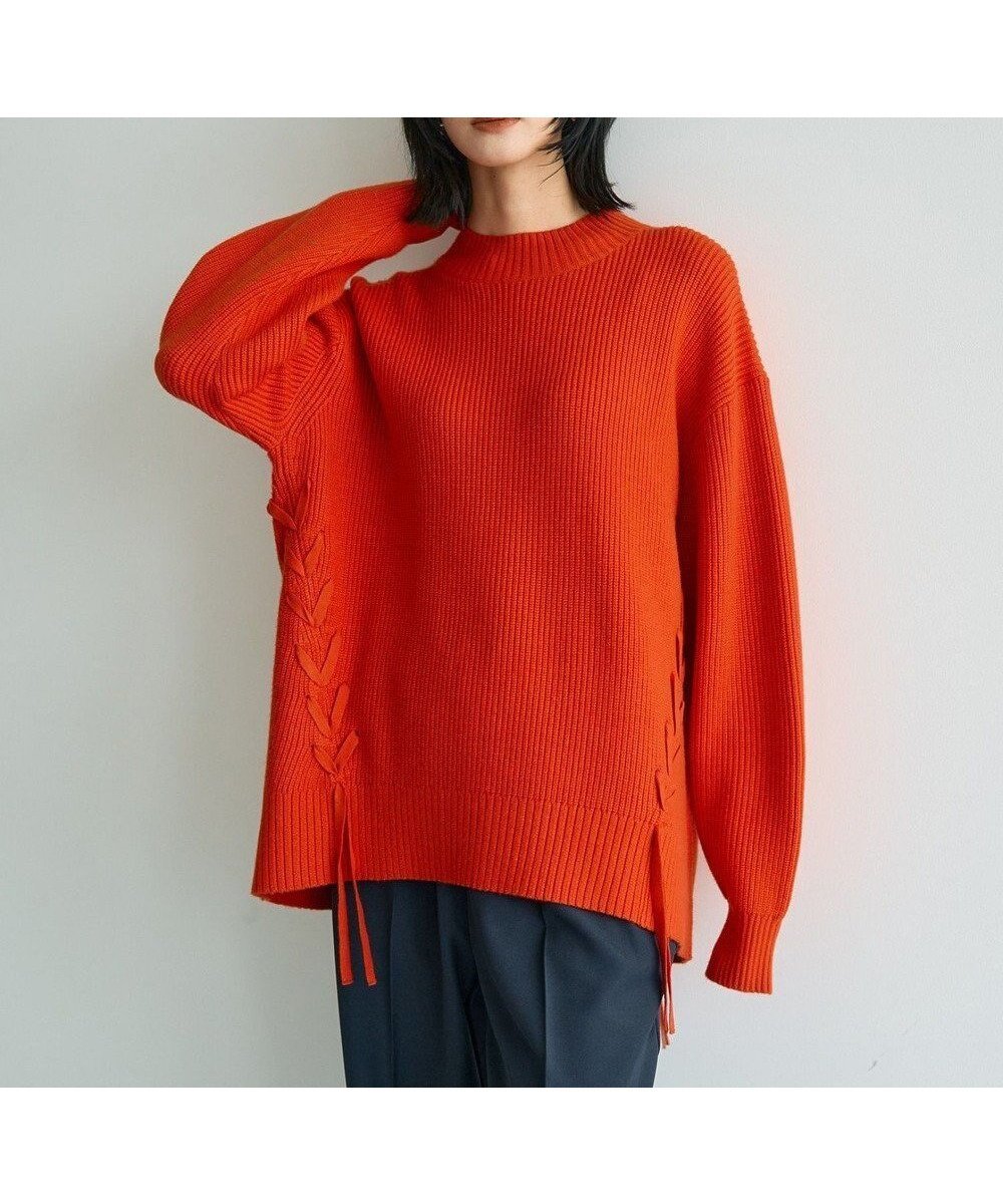 【イェッカ ヴェッカ/YECCA VECCA】のレースアップニット インテリア・キッズ・メンズ・レディースファッション・服の通販 founy(ファニー) 　ファッション　Fashion　レディースファッション　Fashion for Women　トップス・カットソー　Cut & Sew Tops　ニット　Knit Tops & Sweaters　シンプル　Simple, Minimal　セーター　Sweater, Knitwear　フェミニン　Feminine, Girly　ボトム　Bottoms, Lower Wear　ポケット　Pocket, Pocket Detail　レース　Lace, Lace Fabric　A/W・秋冬　Autumn/Winter　Red|ID: prp329100004780096 ipo3291000000034674879