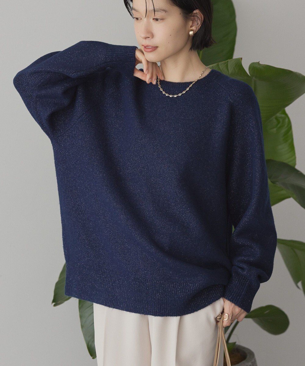 【アメリカンホリック/AMERICAN HOLIC】のラグランラメニットプルオーバー インテリア・キッズ・メンズ・レディースファッション・服の通販 founy(ファニー) 　ファッション　Fashion　レディースファッション　Fashion for Women　トップス・カットソー　Cut & Sew Tops　ニット　Knit Tops & Sweaters　カジュアルプルオーバー・ニットトップス　Pullovers & Knit Tops / Casual Pullovers　アメリカン　American Style　スタイリッシュ　Stylish, Fashionable　スリーブ　Sleeve, Long Sleeve / Short Sleeve　セーター　Sweater, Knitwear　デニム　Denim, Jeans Material　フォルム　Silhouette, Form　ポケット　Pocket, Pocket Detail　A/W・秋冬　Autumn/Winter　エレガント 上品　Elegant　Navy|ID: prp329100004780104 ipo3291000000034674928