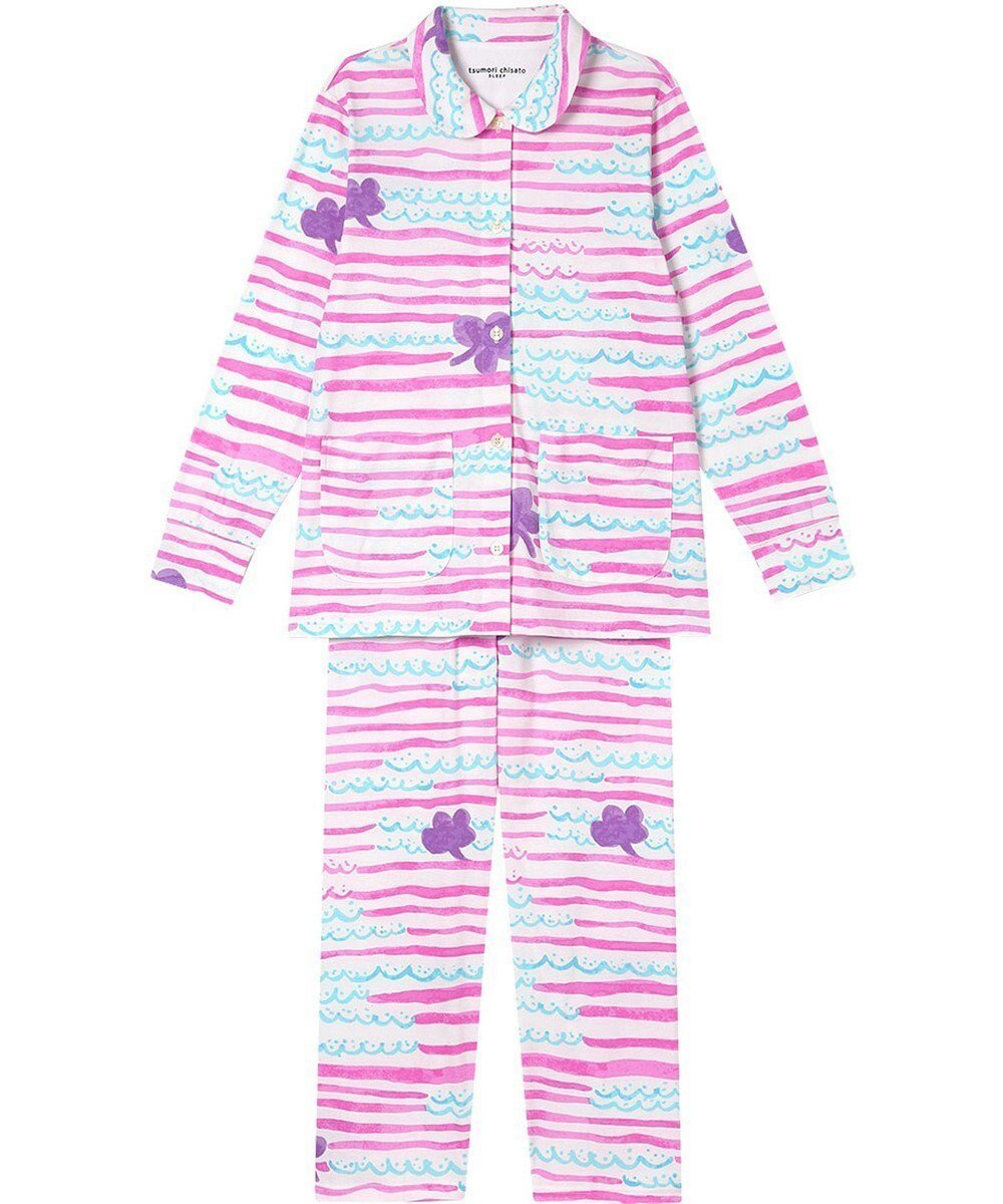 【ツモリチサト スリープ/tsumori chisato SLEEP】のツモリチサト パジャマ 綿100%(本体) スムース素材 長袖 長ズボン レディース UDX597 /ワコール インテリア・キッズ・メンズ・レディースファッション・服の通販 founy(ファニー) 　ファッション　Fashion　レディースファッション　Fashion for Women　トップス・カットソー　Cut & Sew Tops　パジャマ　Pajamas, Sleepwear　ボトム　Bottoms, Lower Wear　ボーダー　Border, Stripe　モチーフ　Motif, Design Theme　手描き　Hand-Drawn, Illustrated　長袖　Long Sleeve, Full Sleeve　ピンク|ID: prp329100004780138 ipo3291000000034675058