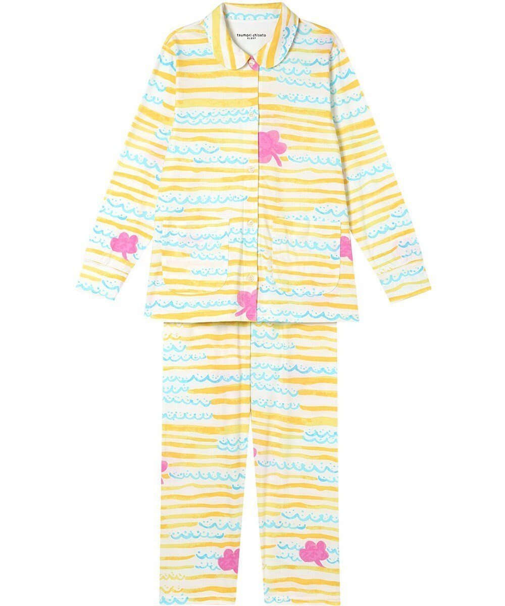 【ツモリチサト スリープ/tsumori chisato SLEEP】のツモリチサト パジャマ 綿100%(本体) スムース素材 長袖 長ズボン レディース UDX597 /ワコール インテリア・キッズ・メンズ・レディースファッション・服の通販 founy(ファニー) ファッション Fashion レディースファッション Fashion for Women トップス・カットソー Cut & Sew Tops パジャマ Pajamas, Sleepwear ボトム Bottoms, Lower Wear ボーダー Border, Stripe モチーフ Motif, Design Theme 手描き Hand-Drawn, Illustrated 長袖 Long Sleeve, Full Sleeve イエロー|ID: prp329100004780138 ipo3291000000035351951