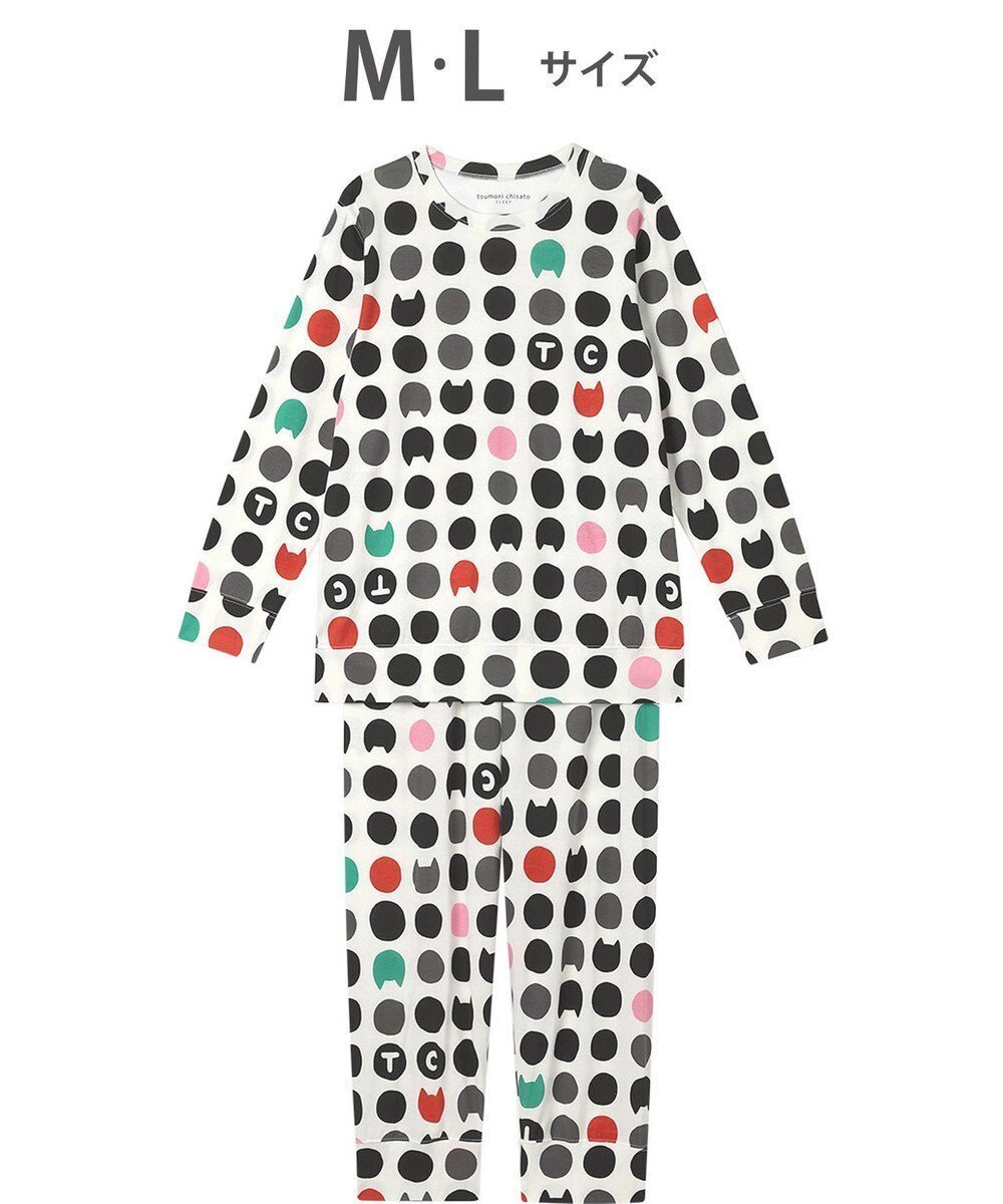 【ツモリチサト スリープ/tsumori chisato SLEEP】のツモリチサト パジャマ 綿100%(本体) 天竺素材 長袖 長ズボン レディース UDX598 /ワコール インテリア・キッズ・メンズ・レディースファッション・服の通販 founy(ファニー) 　ファッション　Fashion　レディースファッション　Fashion for Women　トップス・カットソー　Cut & Sew Tops　ドット　Polka Dot, Dot Pattern　ネコ　Cat, Feline Motif　パジャマ　Pajamas, Sleepwear　ボトム　Bottoms, Lower Wear　長袖　Long Sleeve, Full Sleeve　アイボリー|ID: prp329100004780139 ipo3291000000034675061