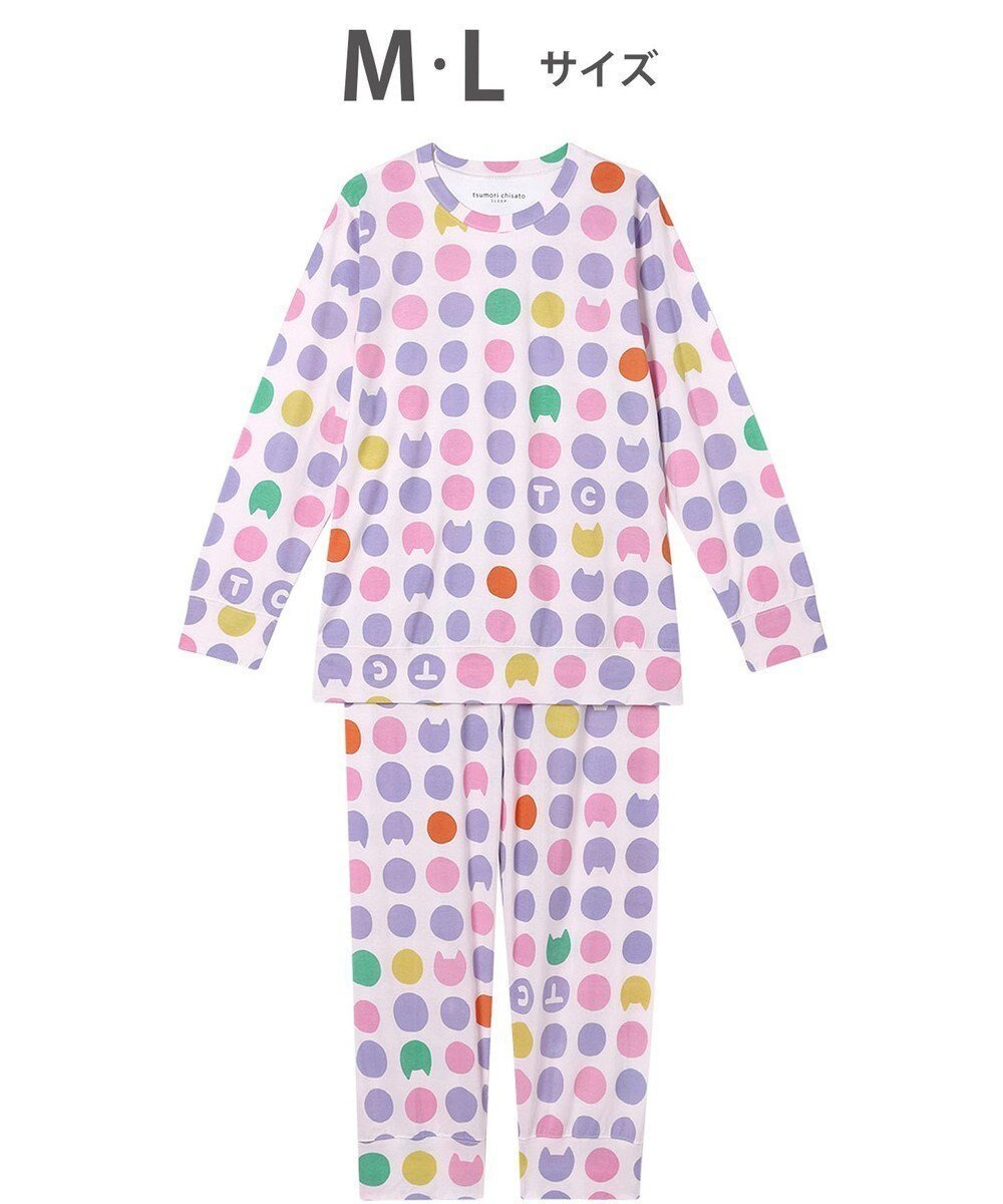 【ツモリチサト スリープ/tsumori chisato SLEEP】のツモリチサト パジャマ 綿100%(本体) 天竺素材 長袖 長ズボン レディース UDX598 /ワコール インテリア・キッズ・メンズ・レディースファッション・服の通販 founy(ファニー) 　ファッション　Fashion　レディースファッション　Fashion for Women　トップス・カットソー　Cut & Sew Tops　ドット　Polka Dot, Dot Pattern　ネコ　Cat, Feline Motif　パジャマ　Pajamas, Sleepwear　ボトム　Bottoms, Lower Wear　長袖　Long Sleeve, Full Sleeve　ピンク|ID: prp329100004780139 ipo3291000000034675062