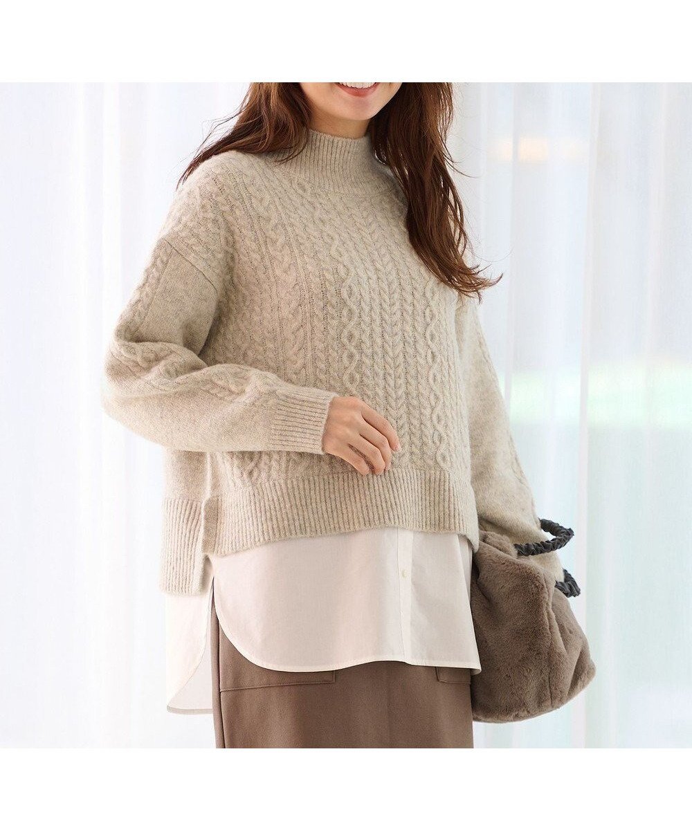 【エニー/ANY】の【洗濯機可能】シャツコンビケーブルニット 人気、トレンドファッション・服の通販 founy(ファニー) 　ファッション　Fashion　レディースファッション　Fashion for Women　トップス・カットソー　Cut & Sew Tops　ニット　Knit Tops & Sweaters　シャツ・ブラウス・オフィスカジュアル　Elegant Blouses & Button-Ups　おすすめ　Recommended / Our Picks　セーター　Sweater, Knitwear　トレンド　Trend, Trending Now　ドッキング　Docking, Mixed Material　今季　This Season, Current Season　A/W・秋冬　Autumn/Winter　 other-1|ID: prp329100004780814 ipo3291000000034685556