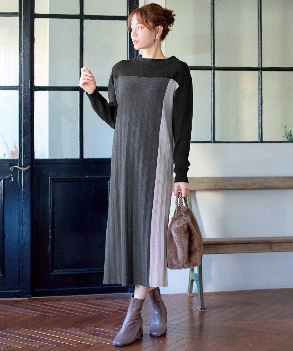 【ティアクラッセ/Tiaclasse】の配色切替ニットワンピース インテリア・キッズ・メンズ・レディースファッション・服の通販 founy(ファニー) 　ファッション　Fashion　レディースファッション　Fashion for Women　ワンピース　Dresses　ニットワンピース　Knit Dresses　アクセサリー　Fashion Accessories　ウォッシャブル　Machine Washable　春　Spring　洗える　Machine Washable　秋　Autumn　カーディガン　Cardigan, Knitwear　切替　Switching, Contrast Panel　シューズ　Shoes, Footwear　チュニック　Tunic, Long Top　フェミニン　Feminine, Girly　プリーツ　Pleats, Pleated　ベーシック　Basic, Essential　ポケット　Pocket, Pocket Detail　リラックス　Relax, Relaxed Fit　冬　Winter / This Winter　A/W・秋冬　Autumn/Winter　再入荷　Restock / Back in Stock　エレガント 上品　Elegant　新作・新入荷　New Arrivals / New In　ブラック|ID: prp329100004780818 ipo3291000000034685589