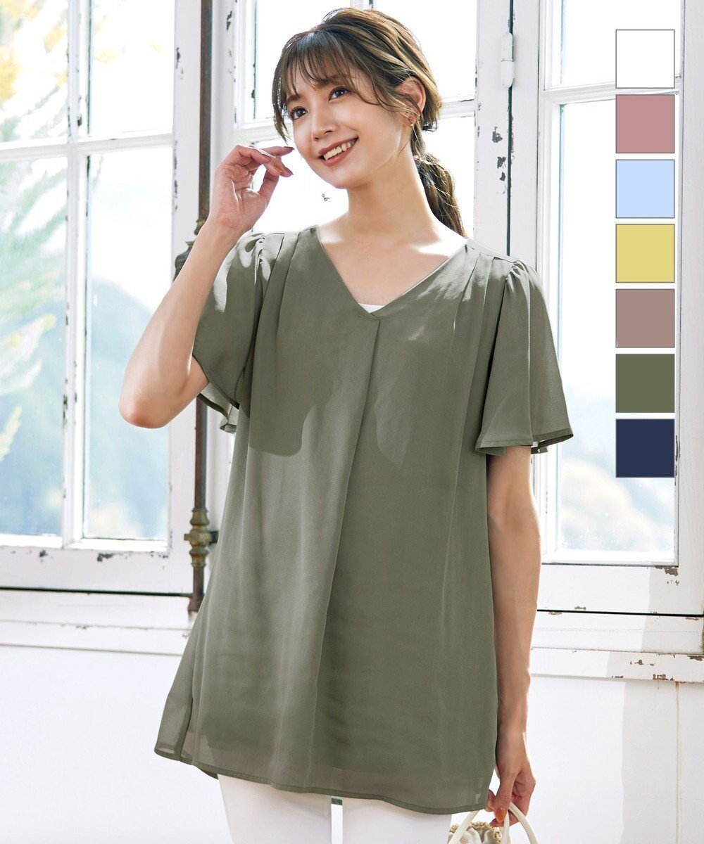 【ティアクラッセ/Tiaclasse】の【洗える】フレアスリーブチュニックブラウス インテリア・キッズ・メンズ・レディースファッション・服の通販 founy(ファニー) ファッション Fashion レディースファッション Fashion for Women トップス・カットソー Cut & Sew Tops シャツ・ブラウス・オフィスカジュアル Elegant Blouses & Button-Ups ウォッシャブル Machine Washable 春 Spring 洗える Machine Washable 秋 Autumn カーディガン Cardigan, Knitwear ギャザー Gathered, Ruffled シフォン Chiffon, Lightweight Fabric ジョーゼット Georgette, Semi-Sheer Fabric スキッパー Skipper, Open Collar スリーブ Sleeve, Long Sleeve / Short Sleeve チュニック Tunic, Long Top フェミニン Feminine, Girly フレア Flare, Flared ポケット Pocket, Pocket Detail 半袖 Short Sleeve, Half Sleeve 無地 Plain, Solid Color S/S・春夏 SS, Spring/Summer, Warm Season 再入荷 Restock / Back in Stock 夏 Summer エレガント 上品 Elegant 新作・新入荷 New Arrivals / New In ビジネス 仕事 通勤 Business / Work / Commuting カーキ|ID: prp329100004780823 ipo3291000000034685629