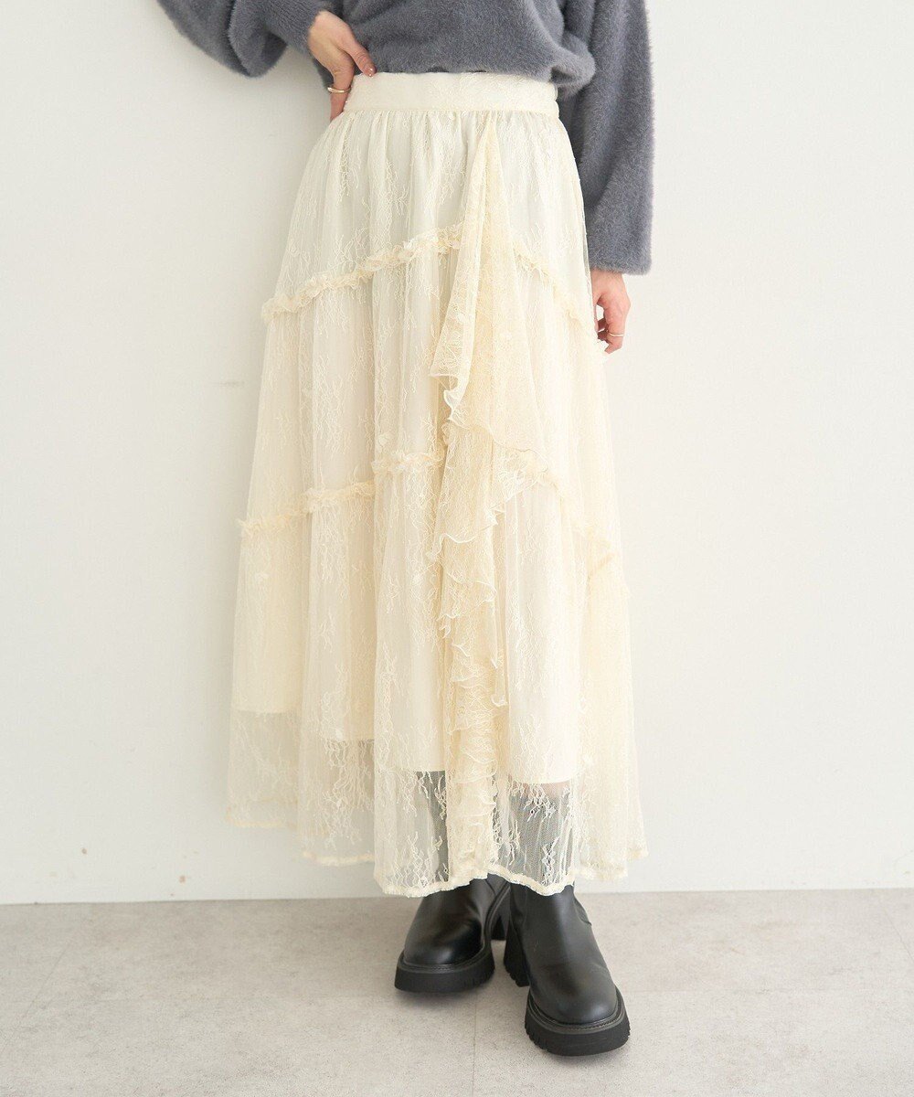 【アースミュージックアンドエコロジー/earth music&ecology】のレースフリルティアードスカート 人気、トレンドファッション・服の通販 founy(ファニー) 　ファッション　Fashion　レディースファッション　Fashion for Women　スカート　Skirts　ティアードスカート　Tiered Skirts　おすすめ　Recommended / Our Picks　スニーカー　Sneakers, Trainers　ダウン　Down, Puffer　フィット　Fit, Slim Fit　フェミニン　Feminine, Girly　フリル　Frill, Ruffle　ポケット　Pocket, Pocket Detail　レース　Lace, Lace Fabric　ロング　Long, Long-Length　エレガント 上品　Elegant　A/W・秋冬　Autumn/Winter　 other-1|ID: prp329100004780829 ipo3291000000034685659