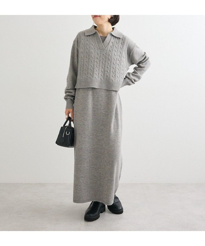 【グリーンパークス/Green Parks】のSET2点ケーブルベスト+ニットワンピース インテリア・キッズ・メンズ・レディースファッション・服の通販 founy(ファニー) https://founy.com/ ファッション Fashion レディースファッション Fashion for Women アウター Coat / Outerwear Collection ワンピース Dresses ニットワンピース Knit Dresses おすすめ Recommended / Our Picks ベスト Vest, Waistcoat ポケット Pocket, Pocket Detail ラウンド Round, Round Neck 冬 Winter / This Winter A/W・秋冬 Autumn/Winter |ID: prp329100004780835 ipo3291000000034685678