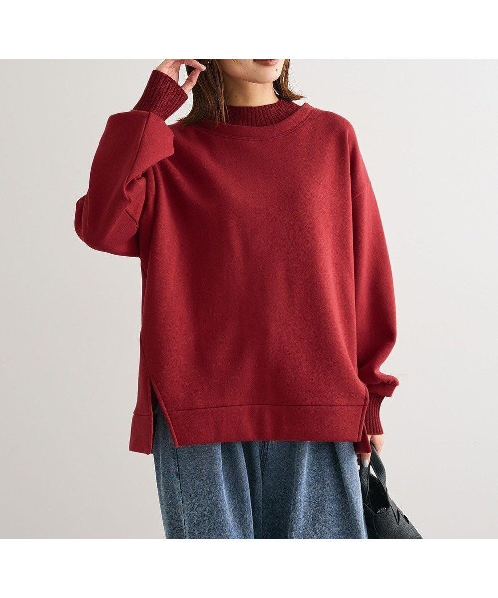 【グリーンパークス/Green Parks】のリブドッキング裏起毛プルオーバー インテリア・キッズ・メンズ・レディースファッション・服の通販 founy(ファニー) ファッション Fashion レディースファッション Fashion for Women トップス・カットソー Cut & Sew Tops レディースパーカー・カジュアルフーディー Casual Hoodies & Sweatshirts カジュアルプルオーバー・ニットトップス Pullovers & Knit Tops / Casual Pullovers スウェット・クルーネックトップス Sweatshirts & Crewnecks / Relaxed Fit Sweat Tops スウェット / スエット Sweatshirt, Sweatwear スリット Slit, Slit Detail フォルム Silhouette, Form ボトム Bottoms, Lower Wear ポケット Pocket, Pocket Detail リブニット Rib Knit, Ribbed Knit A/W・秋冬 Autumn/Winter Red|ID: prp329100004780841 ipo3291000000035608266