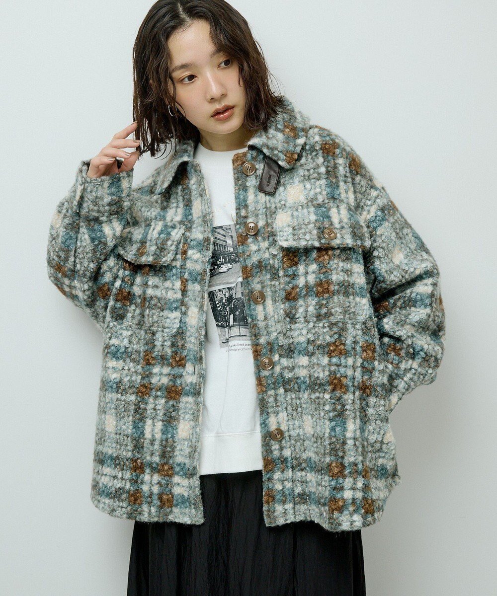 【グリーンパークス/Green Parks】のブークレチェックCPO インテリア・キッズ・メンズ・レディースファッション・服の通販 founy(ファニー) ファッション Fashion レディースファッション Fashion for Women アウター Coat / Outerwear Collection レディースジャケット・軽アウター Jackets ジャケット Jacket, Outerwear スタンド Stand Collar, Upright Stand チェック Check, Plaid, Tartan フラップ Flap, Flap Pocket ポケット Pocket, Pocket Detail モノトーン Monotone, Black and White A/W・秋冬 Autumn/Winter Green|ID: prp329100004780844 ipo3291000000034685717