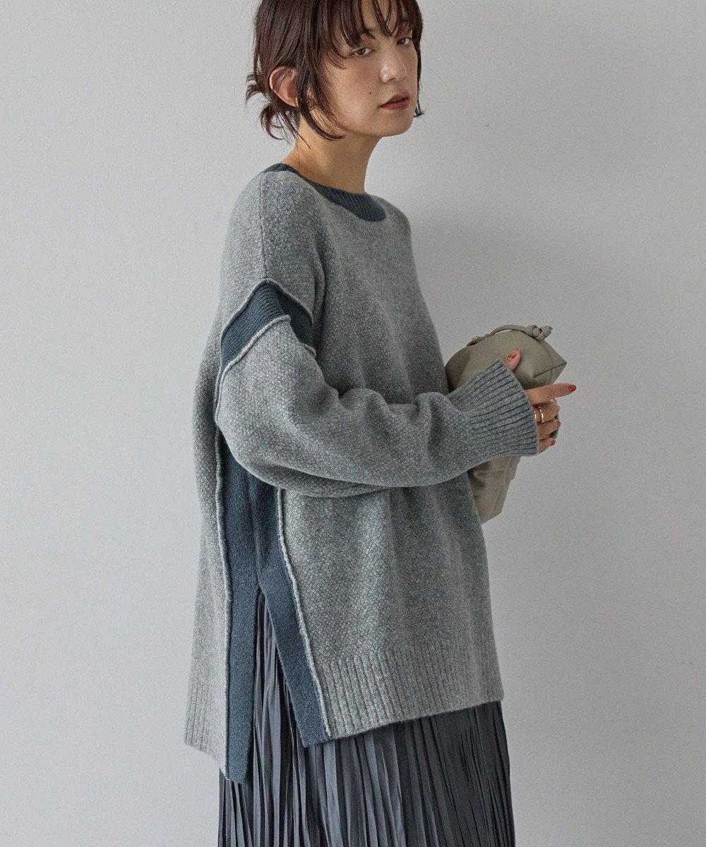 【アメリカンホリック/AMERICAN HOLIC】のバイカラーニットプルオーバー【WEB限定カラー有り】 人気、トレンドファッション・服の通販 founy(ファニー) 　ファッション　Fashion　レディースファッション　Fashion for Women　トップス・カットソー　Cut & Sew Tops　ニット　Knit Tops & Sweaters　カジュアルプルオーバー・ニットトップス　Pullovers & Knit Tops / Casual Pullovers　アメリカン　American Style　スタイリッシュ　Stylish, Fashionable　スリット　Slit, Slit Detail　セーター　Sweater, Knitwear　ボトム　Bottoms, Lower Wear　ポケット　Pocket, Pocket Detail　冬　Winter / This Winter　A/W・秋冬　Autumn/Winter　 other-1|ID: prp329100004780873 ipo3291000000034685795