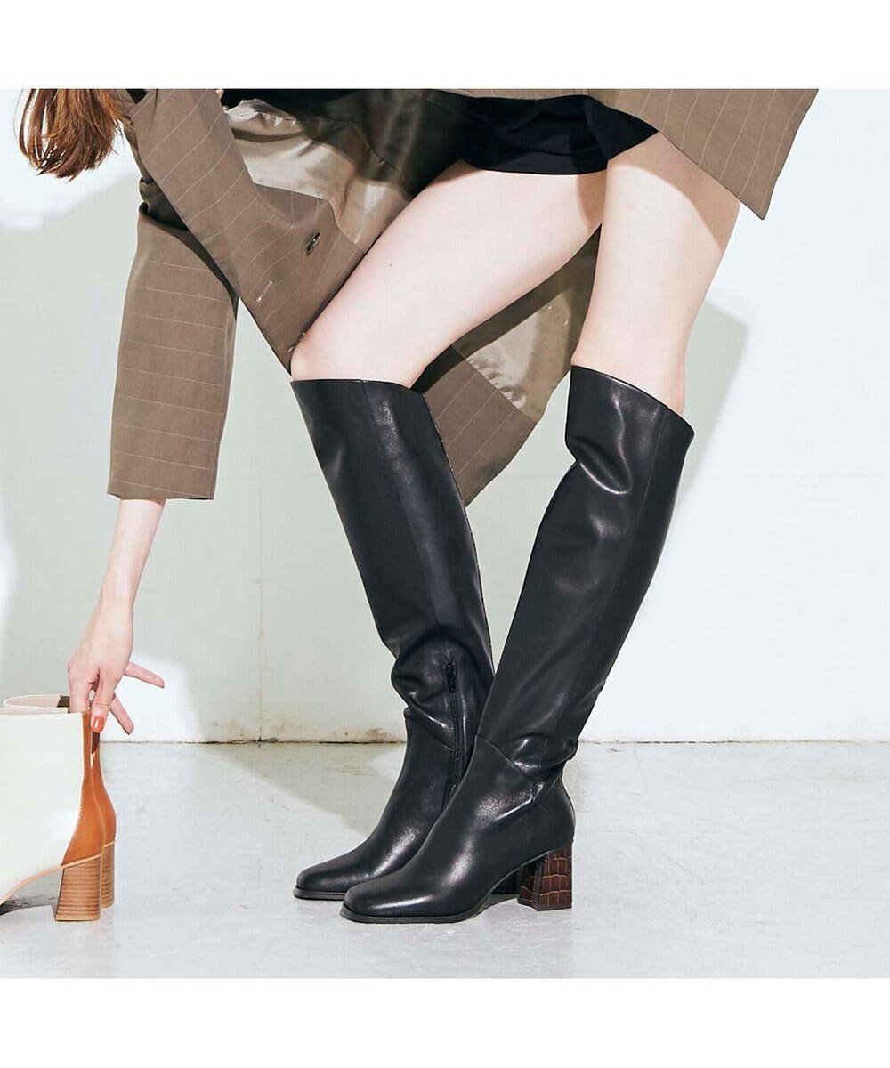 【モード エ ジャコモ/MODE ET JACOMO】のMODE ET JACOMO バック切り替えスクエアトゥロングブーツ インテリア・キッズ・メンズ・レディースファッション・服の通販 founy(ファニー) 　ファッション　Fashion　レディースファッション　Fashion for Women　バッグ　Bags　クッション　Cushion, Throw Pillow　クール　Cool, Chic　シューズ　Shoes, Footwear　センター　Center, Center Line　バランス　Balance, Style Balance　ロング　Long, Long-Length　エレガント 上品　Elegant　A/W・秋冬　Autumn/Winter　ブラック|ID: prp329100004781935 ipo3291000000034696097